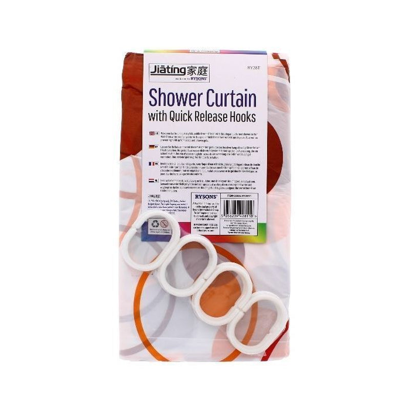 1Pk Rysons Assorted Shower Curtain with Quick Release Hooks Printed Fabric 180Cm