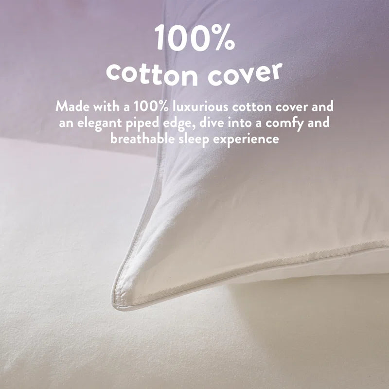 Duck Feather 100% Cotton Cover Medium Support Back Sleeper Machine Washable Pillow