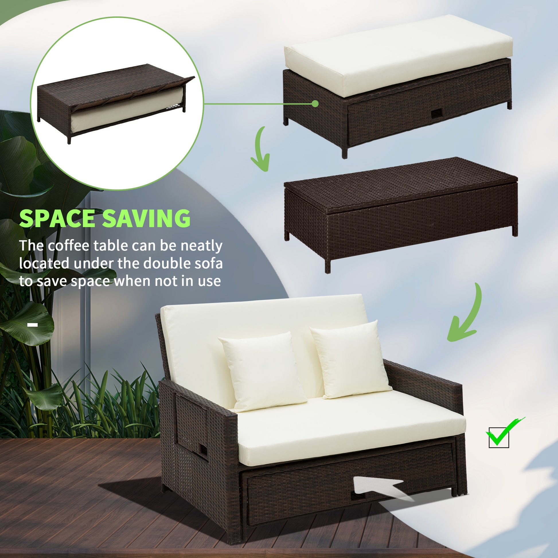 Garden Rattan Furniture Set 2 Seater Patio Sun Lounger Daybed Sunbed