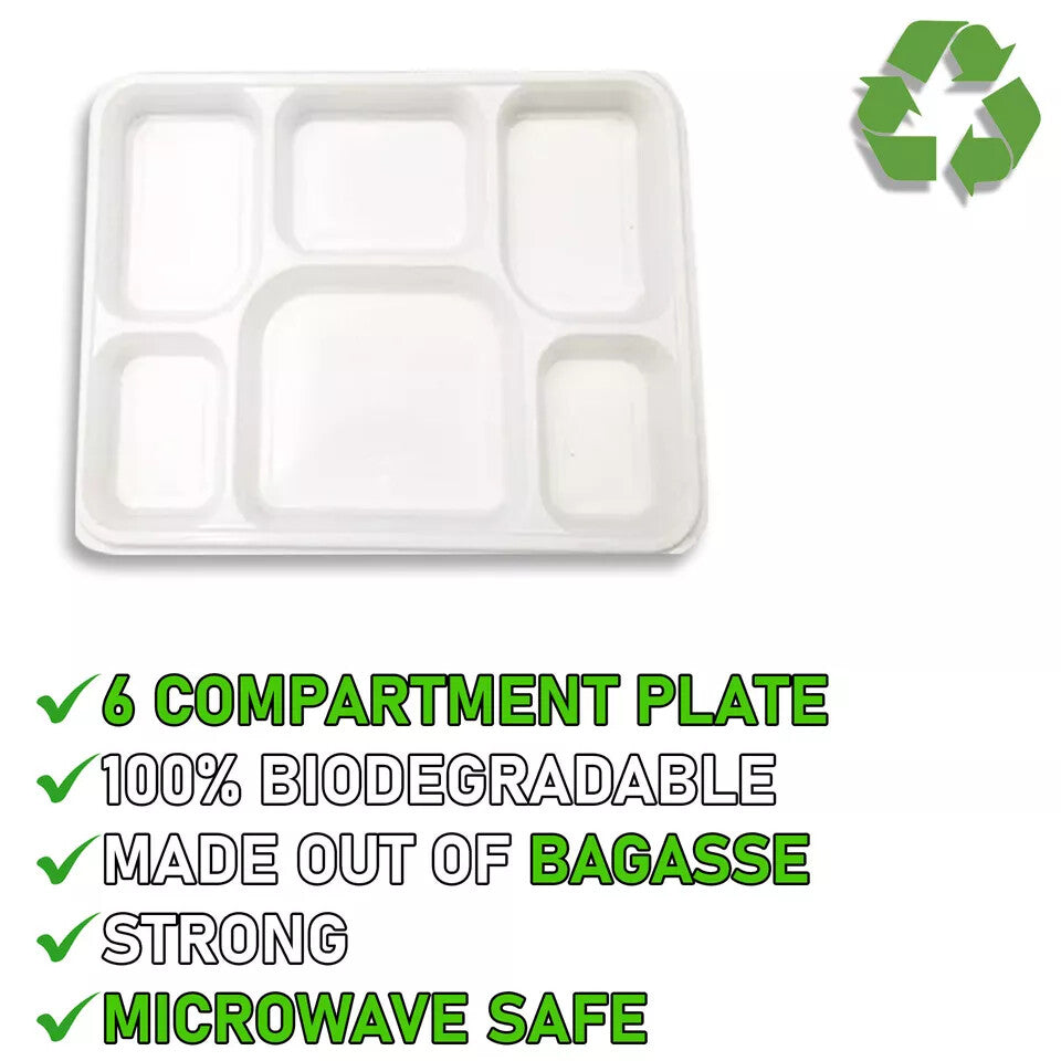 Bagasse Disposable Compartment Plates Biodegradable Paper Plates Eco Friendly UK