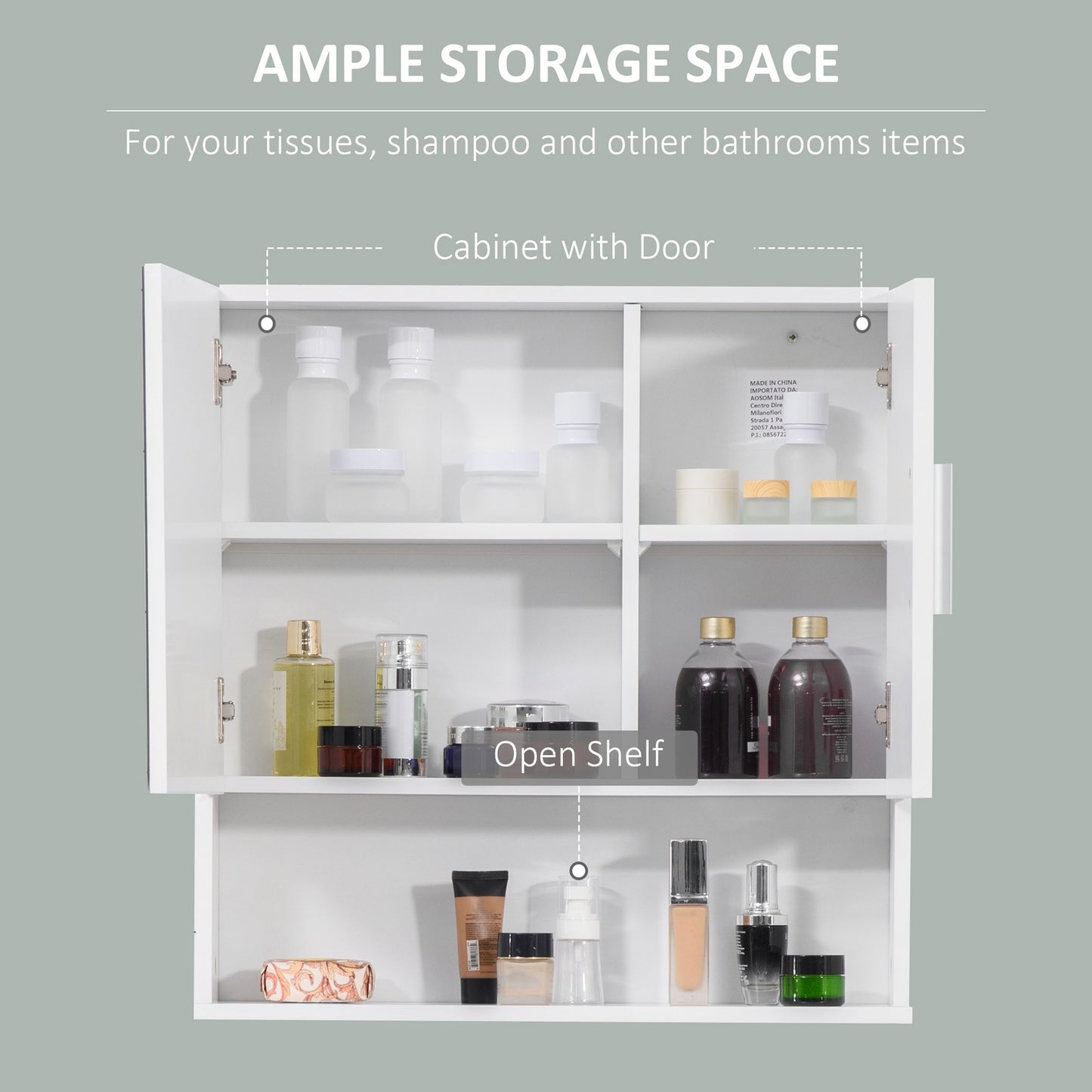 Bathroom Mirror Cabinet Wall Mount Storage Organizer W/ Door, Shelves, White