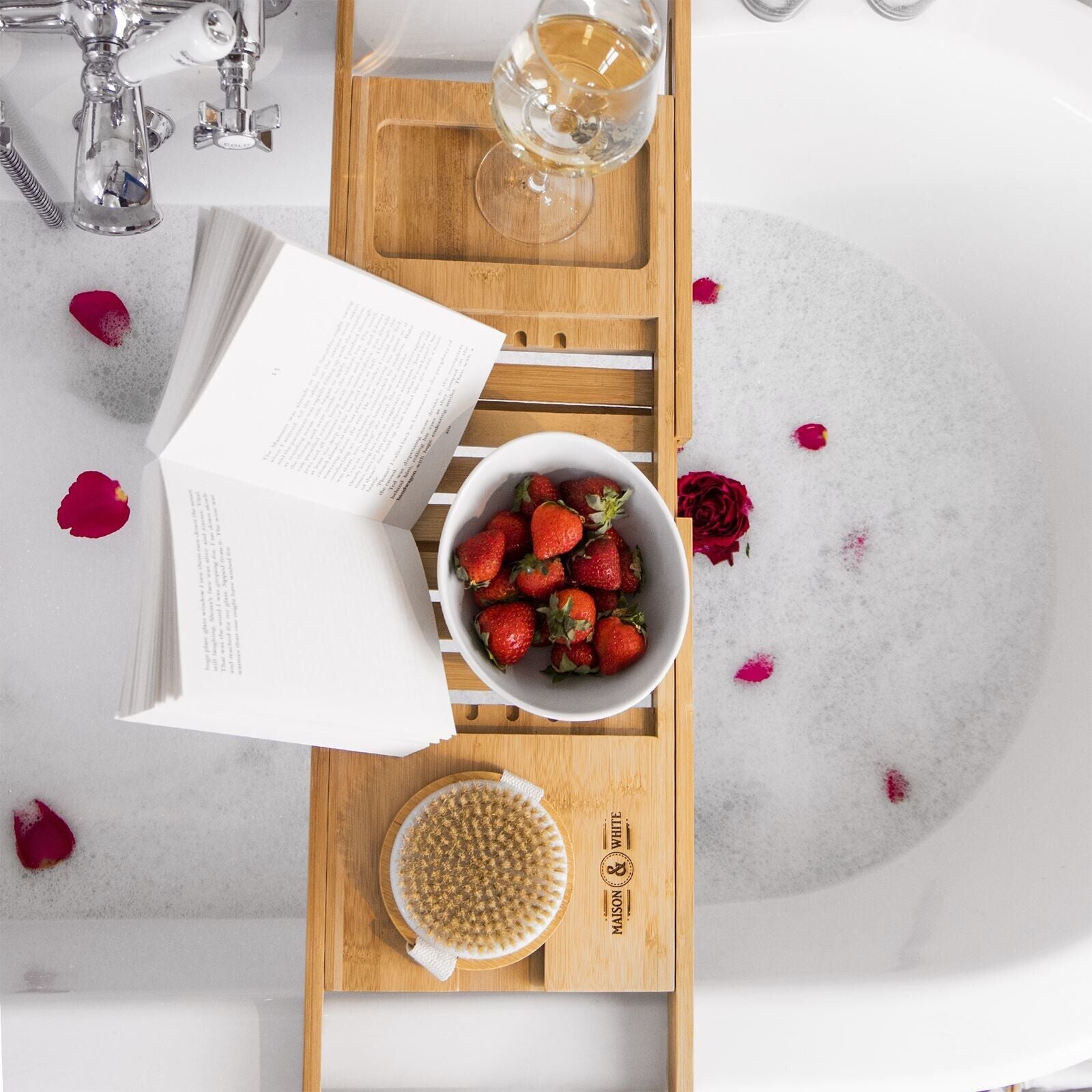 Bath Caddy Extendable Bamboo Adjustable Luxury Home Spa Wood Bath Tub Rest | M&W