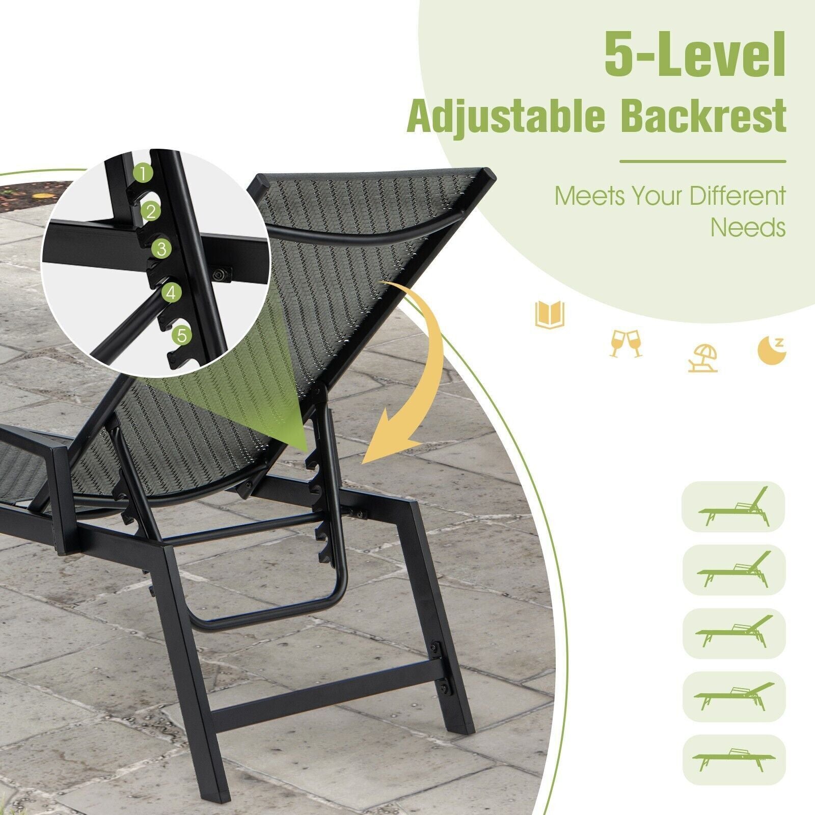 COSTWAY Wicker Outdoor Chaise Lounge Adjustable Rattan Garden Lounge Chair