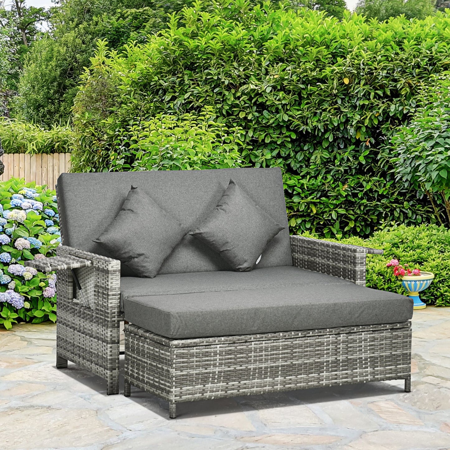 Garden Rattan Furniture Set 2 Seater Patio Sun Lounger Daybed Sunbed