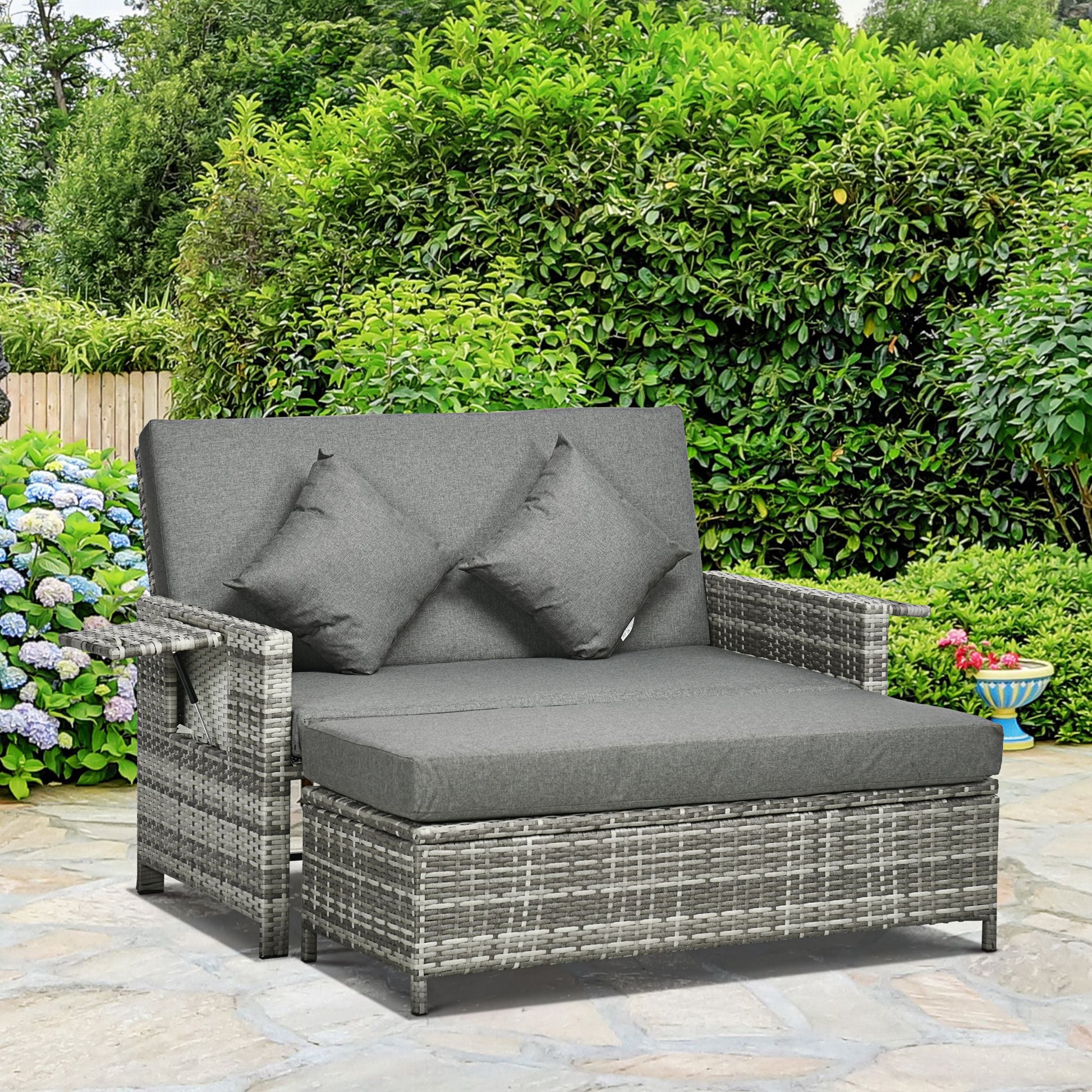 Garden Rattan Furniture Set 2 Seater Patio Sun Lounger Daybed Sunbed