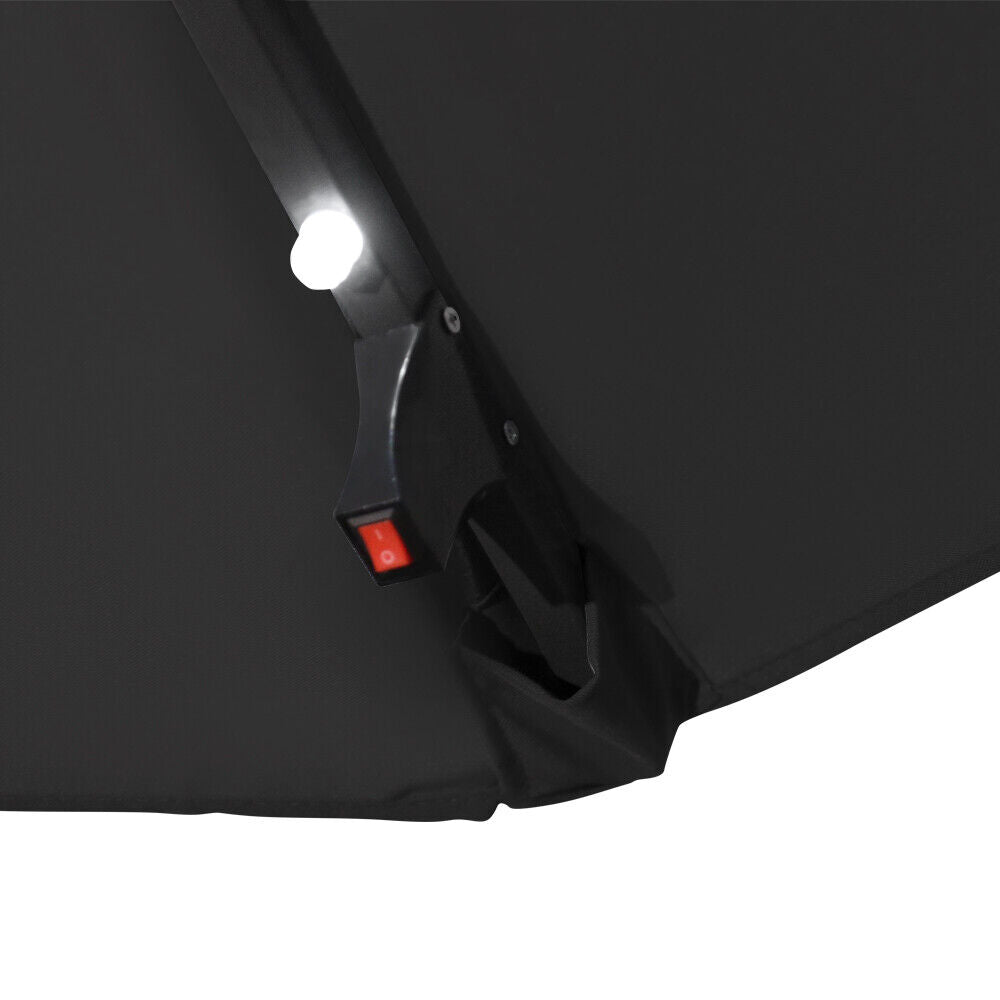 3M LED Powered Banana Parasol Outdoor Garden Hanging Cantilever Umbrella Crank