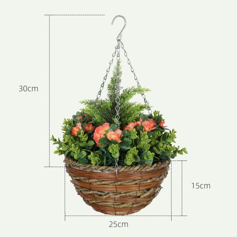 Outsunny 2 Pcs Artificial Lisianthus Flower Hanging Planter Basket Orange