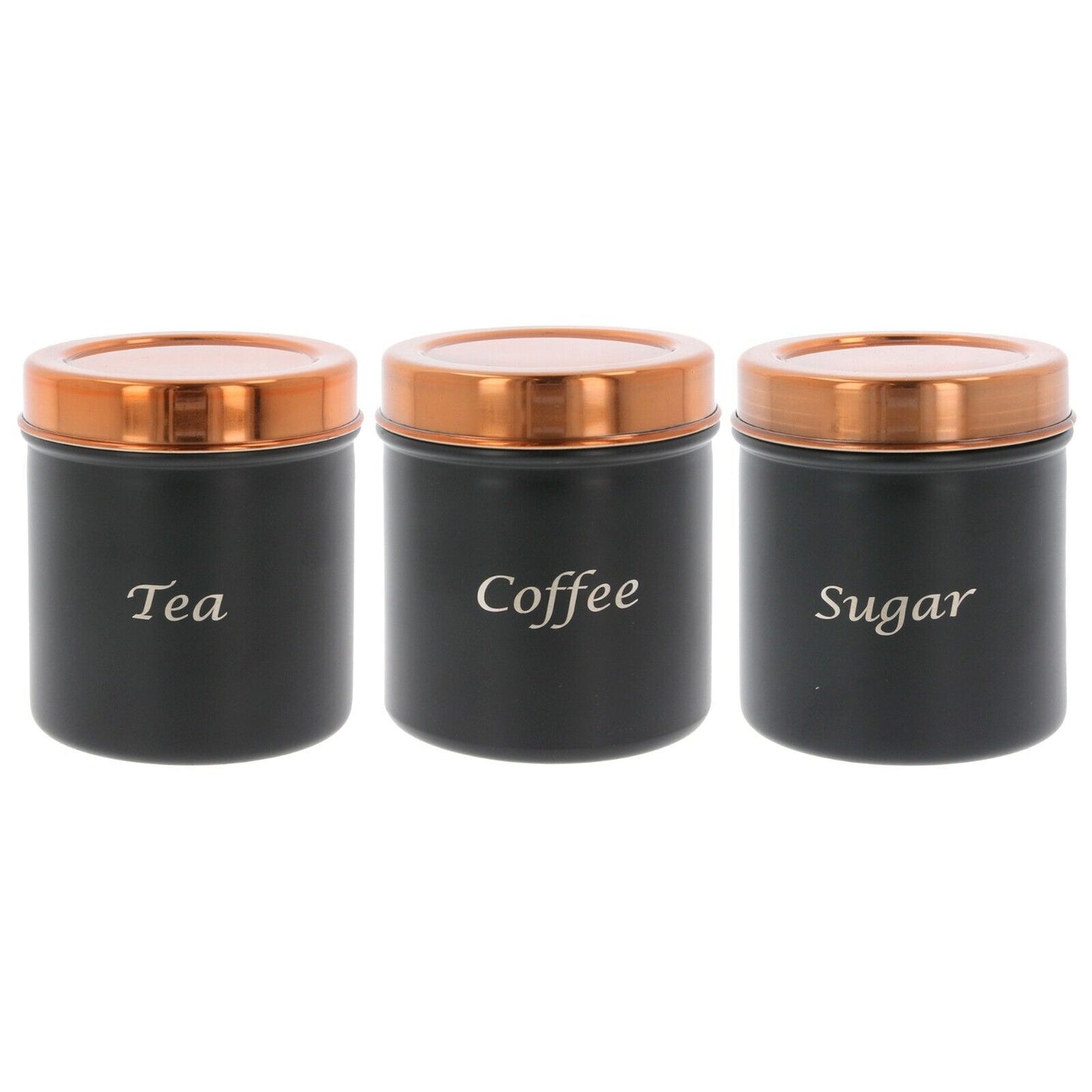 Tea Coffee Sugar Canisters Black Copper Set of 3 Kitchen Storage Jars Pots Metal