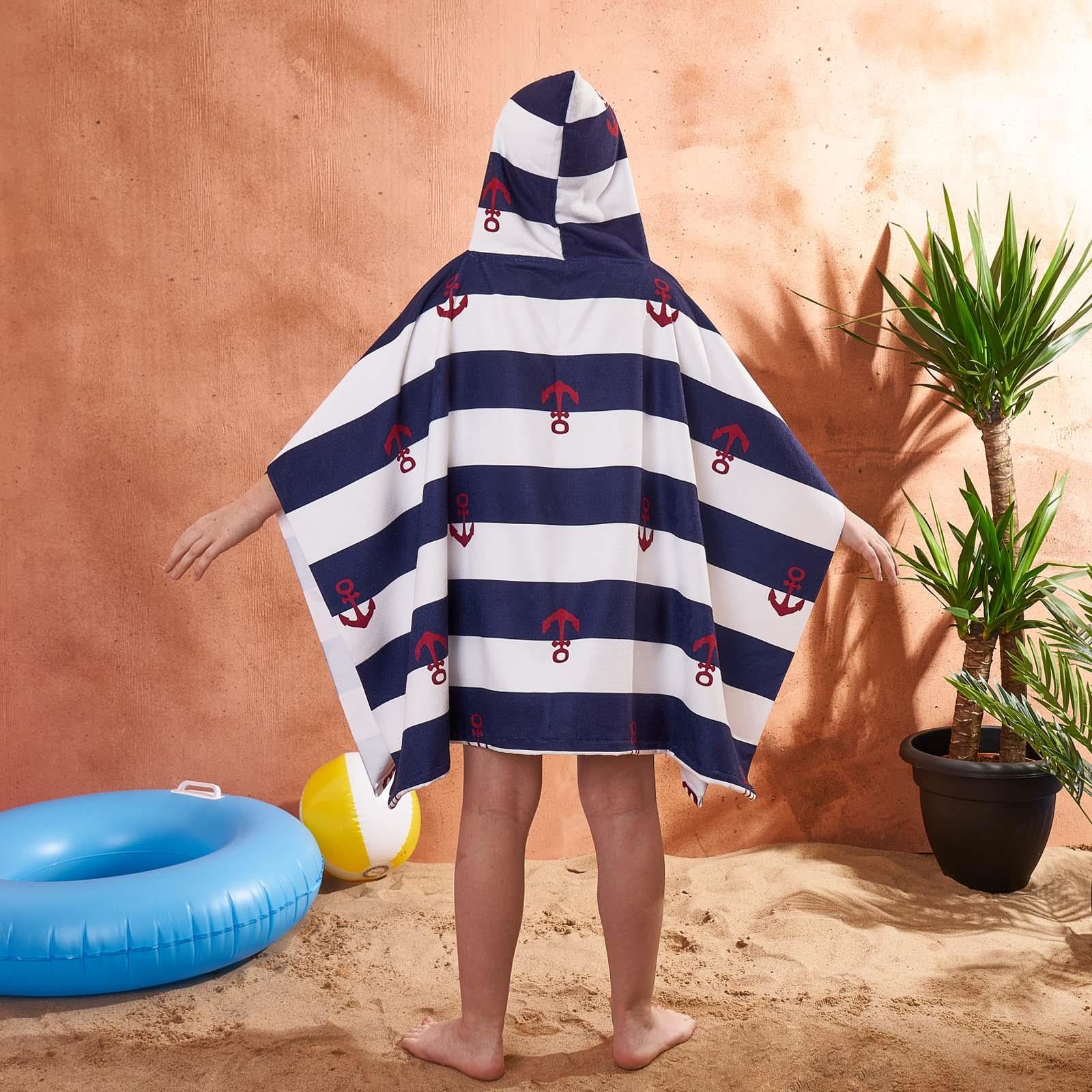 Kids Poncho Beach Towel Hooded Quick Dry Microfibre Holiday Swimming Absorbent