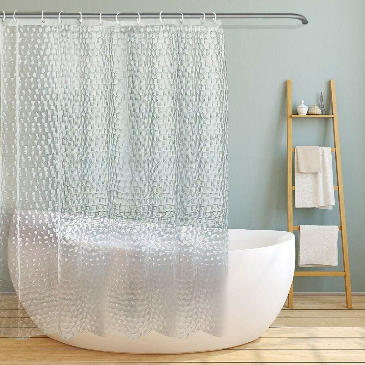 3D Design Modern PEVA Shower Curtain Bathroom Waterproof with Hooks 180Cmx180Cm