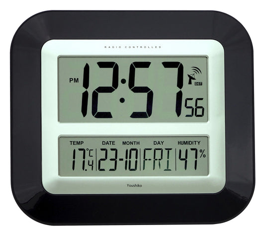 Jumbo LCD Radio Controlled Wall Clock with Temperature and Humidity Display