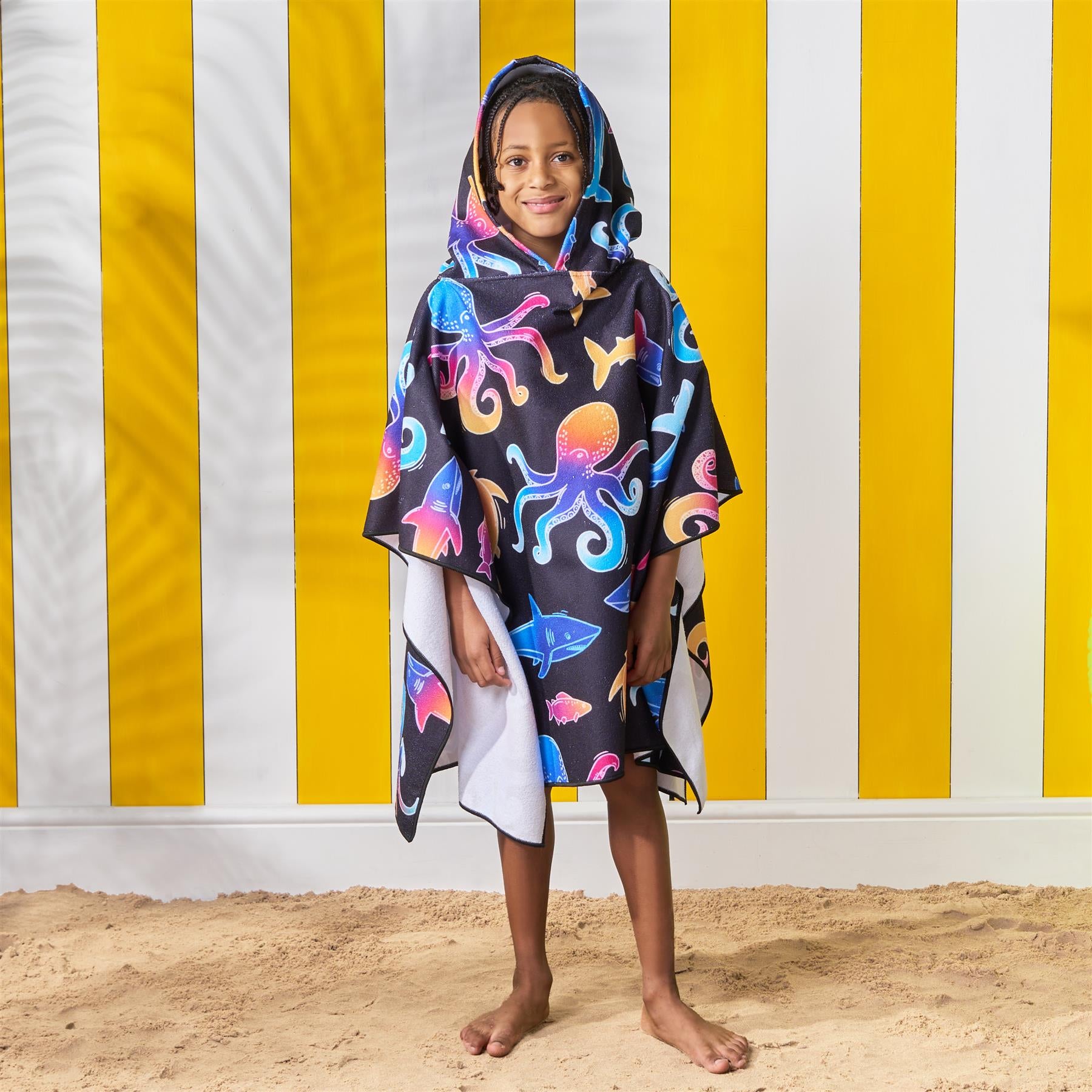Kids Poncho Beach Towel Hooded Quick Dry Microfibre Holiday Swimming Absorbent