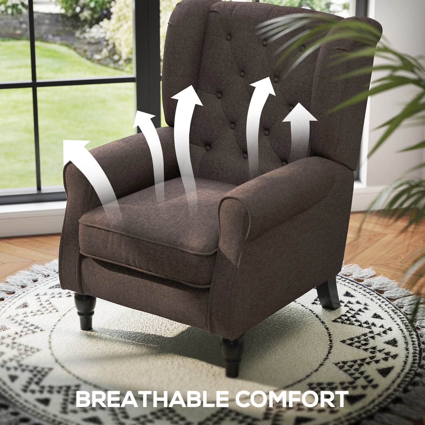 Retro Accent Chair Wingback Armchair with Wood Frame for Living Room