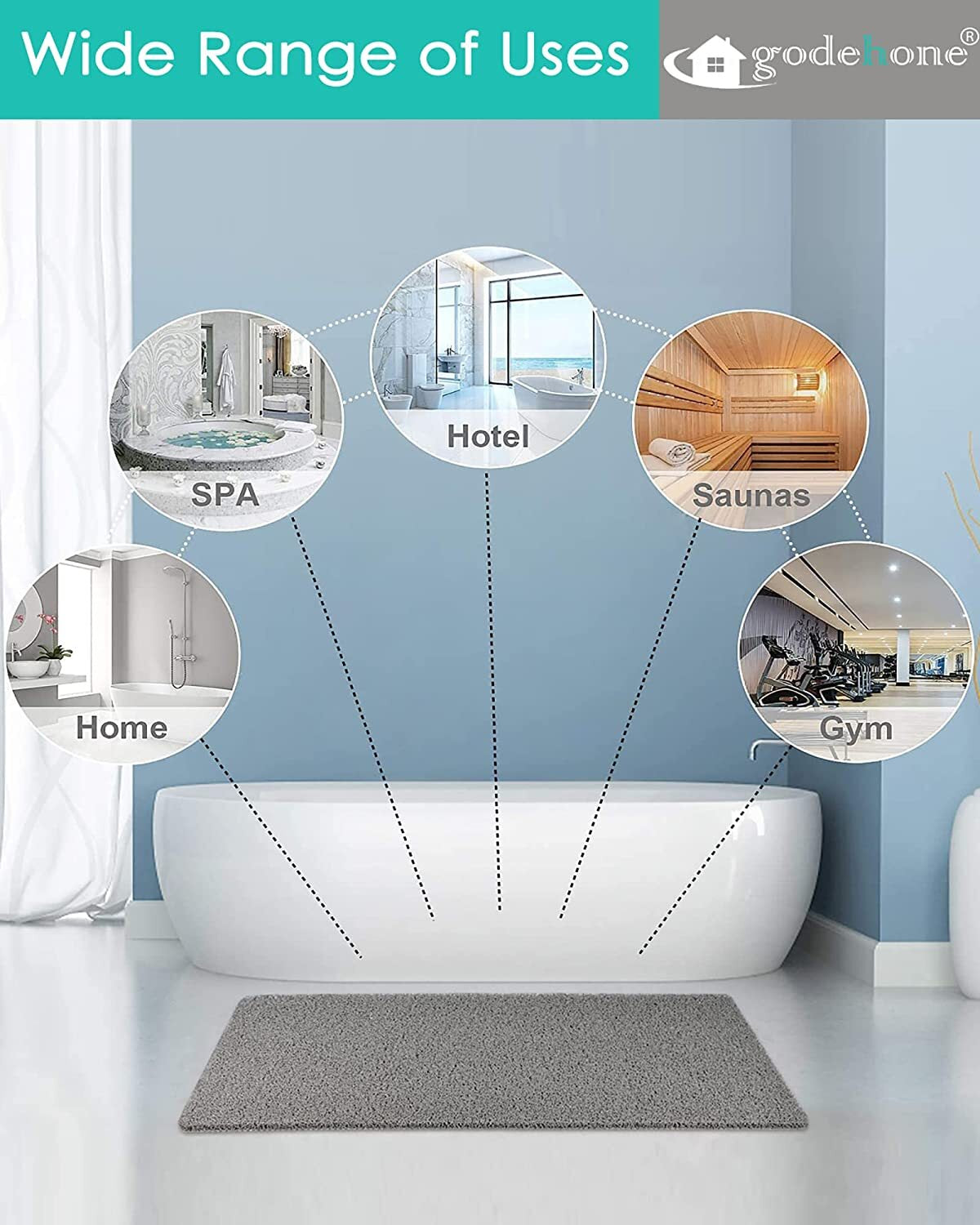 Loofah Shower Mat for inside Shower Non-Slip anti Mould PVC Bath Mat Quick Dry