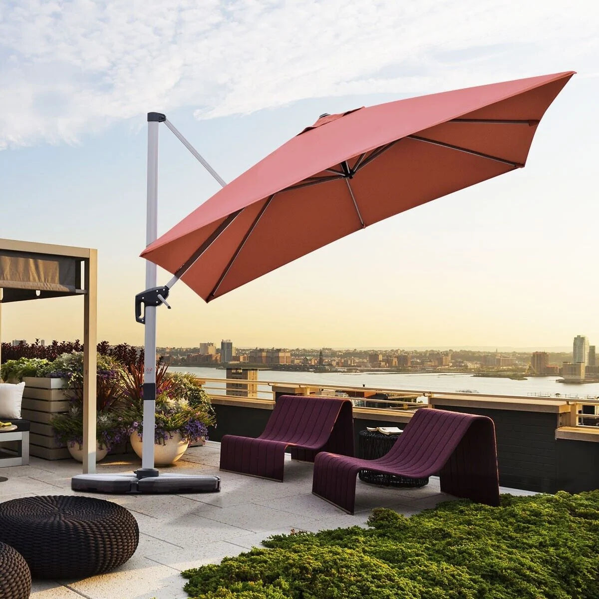 3M Cantilever Garden Parasol with Tilted Design and 360° Rotation