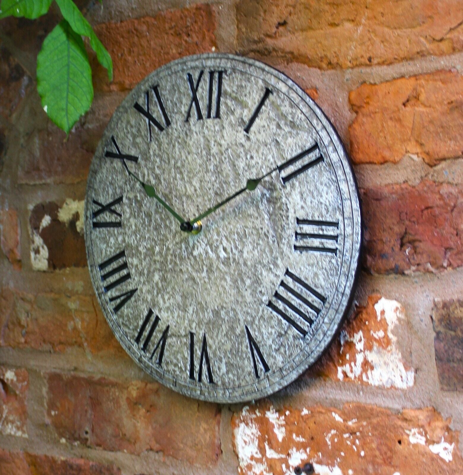 Wall Clock Garden Station Ornament Outdoor Stone Effect 12 Inch