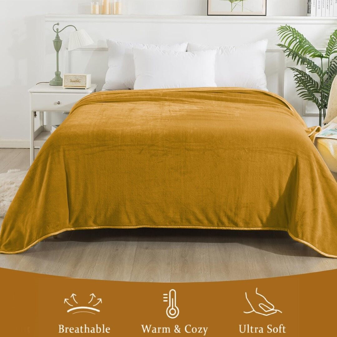 Large Fleece Blanket Throw Reversible Soft Warm Bed Sofa Blanket Double & King