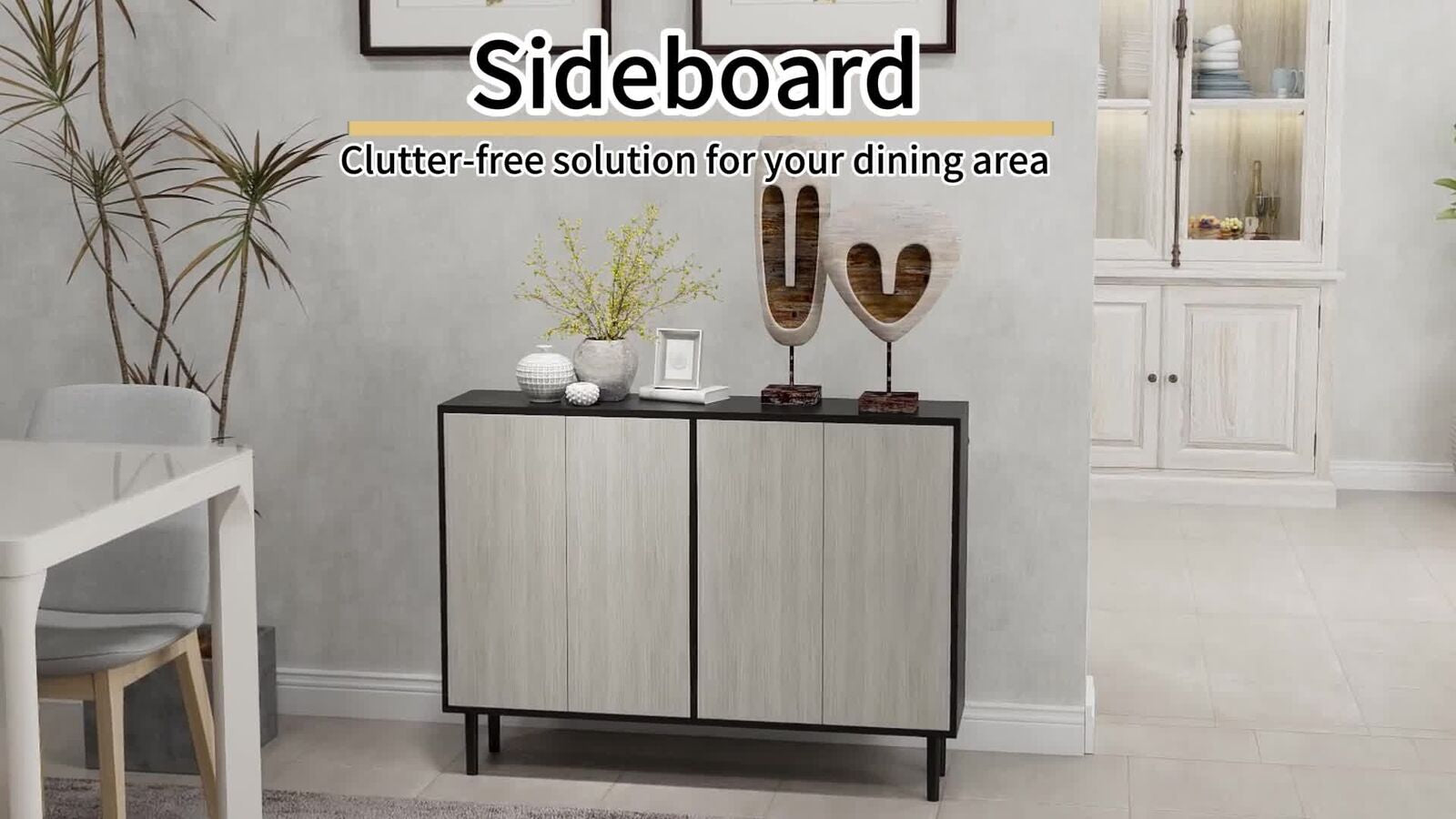 HOMCOM Sideboard Storage Cabinet for Living Room with Adjustable Shelves Black