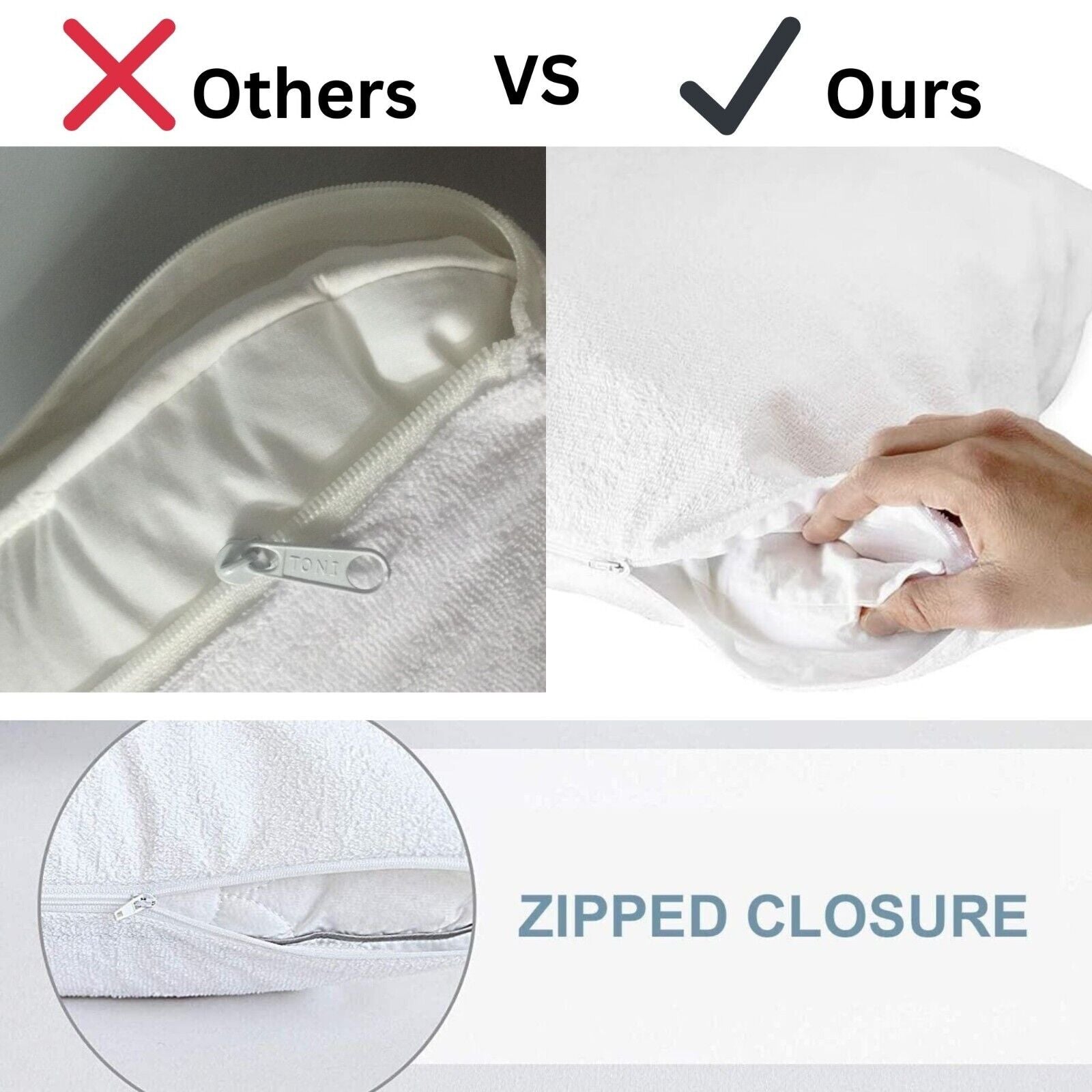 Pack of 4 Zipped WATERPROOF QUILTED Pillow Protectors Hypoallergenic Soft Covers