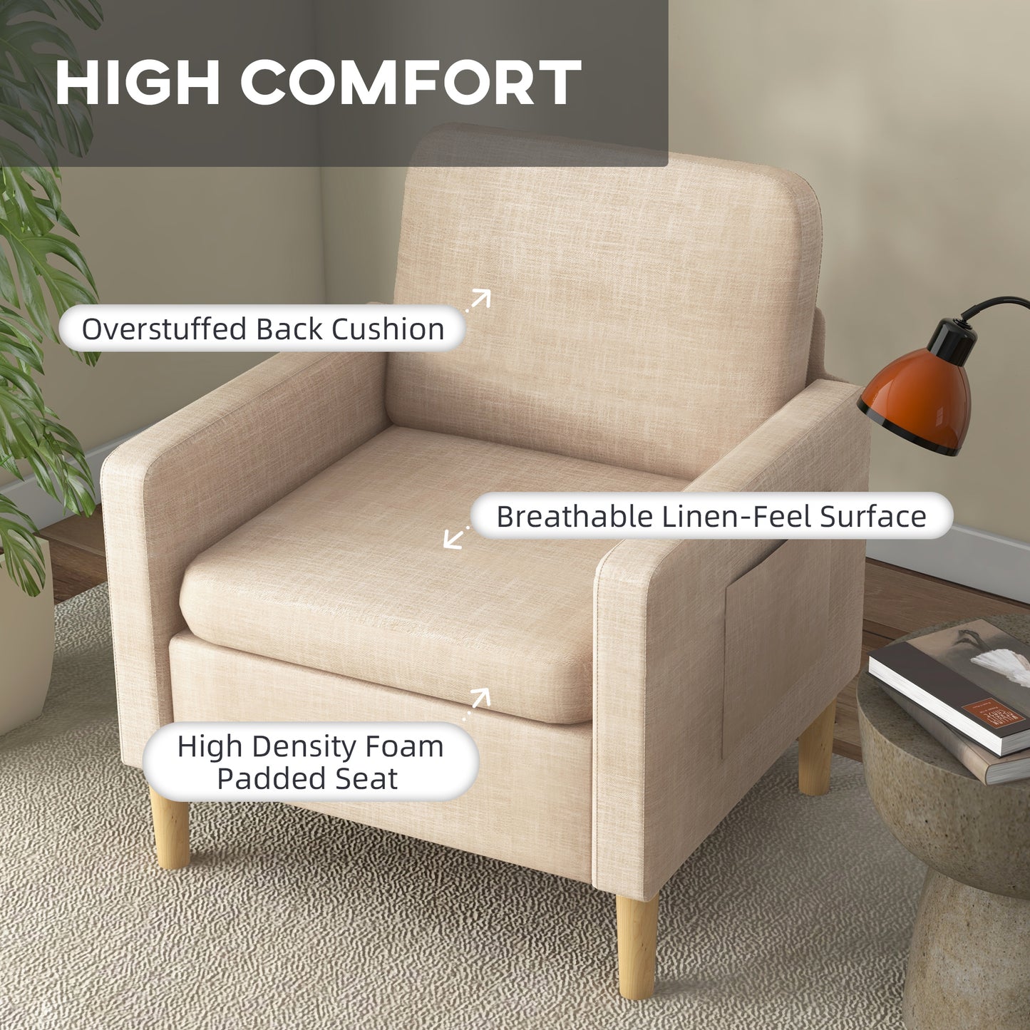 Modern Armchair Fireside Chair Upholstered Accent Chair for Living Room