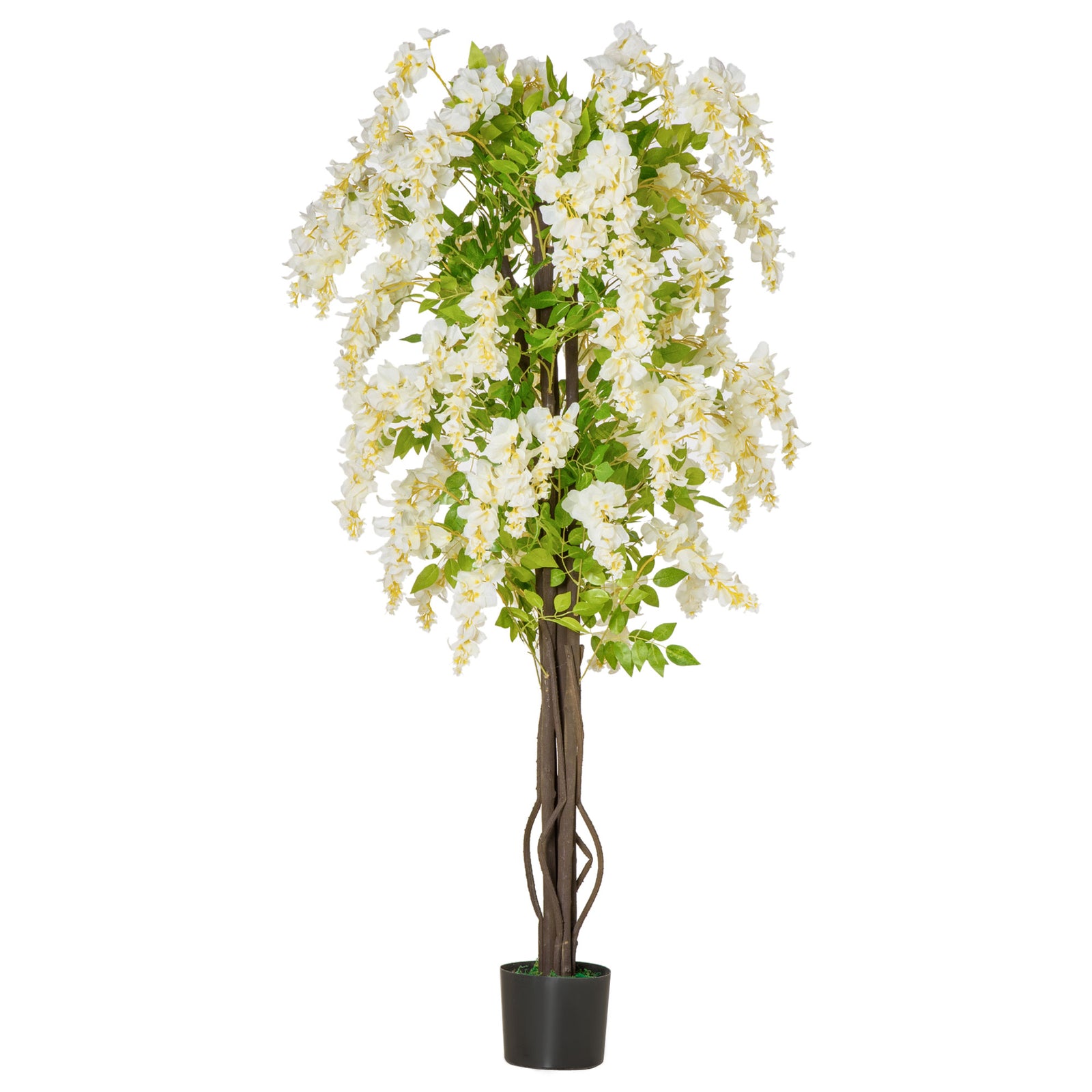 HOMCOM Artificial Realistic White Wisteria Tree Faux Plant for Indoor Décor