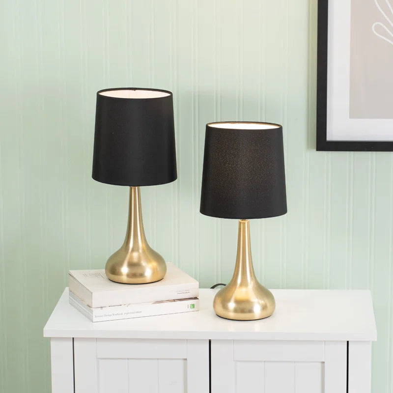 Akaysha Pair of Brushed Gold Touch Table Lamps with Fabric Shade