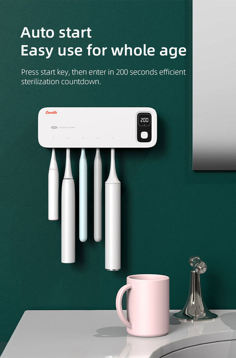 Caredite 2023 Toothbrush Sterilizer Holder with New Multi Colors, Fast Drying Professional Home Toothbrush Sterilizer Protect Your Family Oral Health Bathroom Wall-Mounted Adjustable