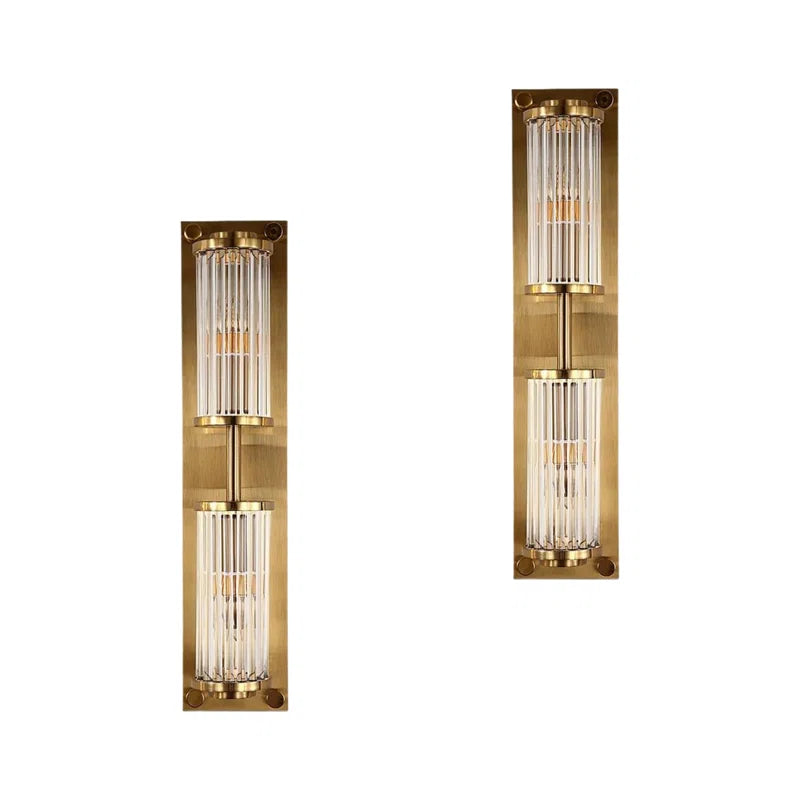 Angelica - Double Glass Wall Sconce Light for Living Room-Luxury Gold Wall Light – Antique Brass Sconce with Crystal Glow, Retro Decorative Fixture
