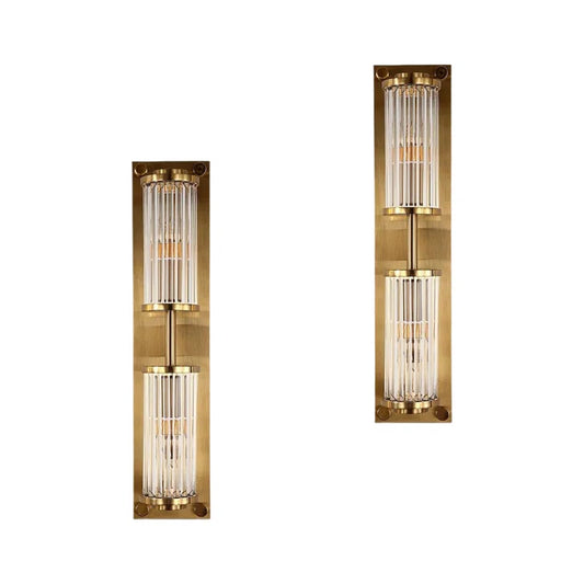 Angelica - Double Glass Wall Sconce Light for Living Room-Luxury Gold Wall Light – Antique Brass Sconce with Crystal Glow, Retro Decorative Fixture