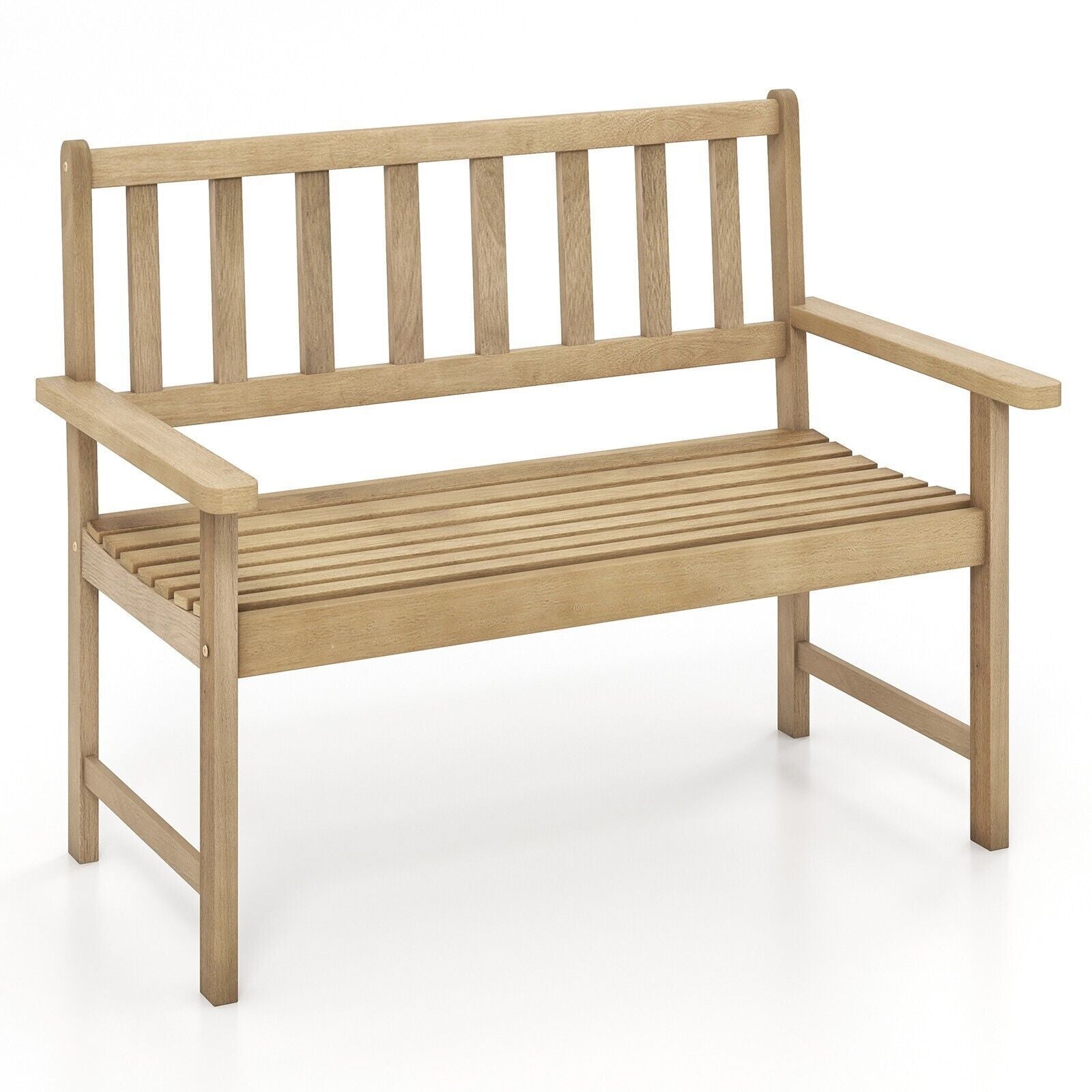 Wood Garden Bench 2-Person Patio Lounger Loveseat Slatted Seat with Backrest