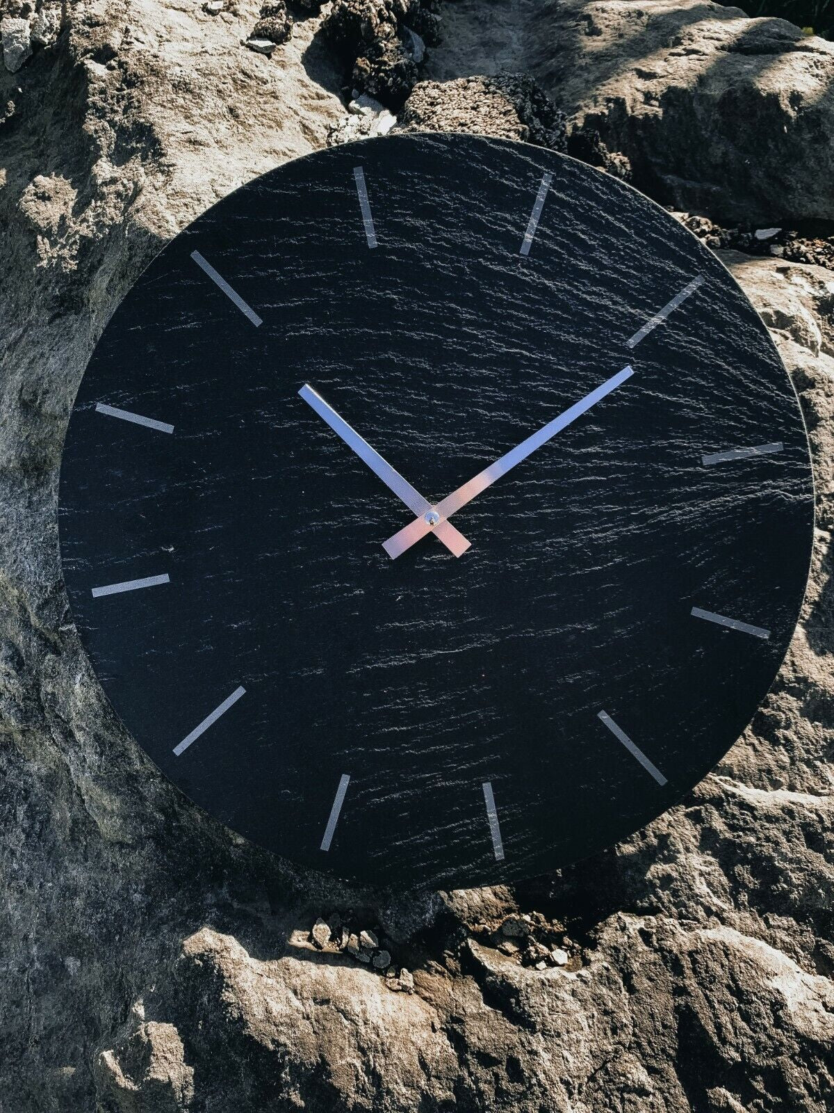 Indoor Outdoor Hand Finished Kitchen Grey Slate & Silver Wall Clock Natural