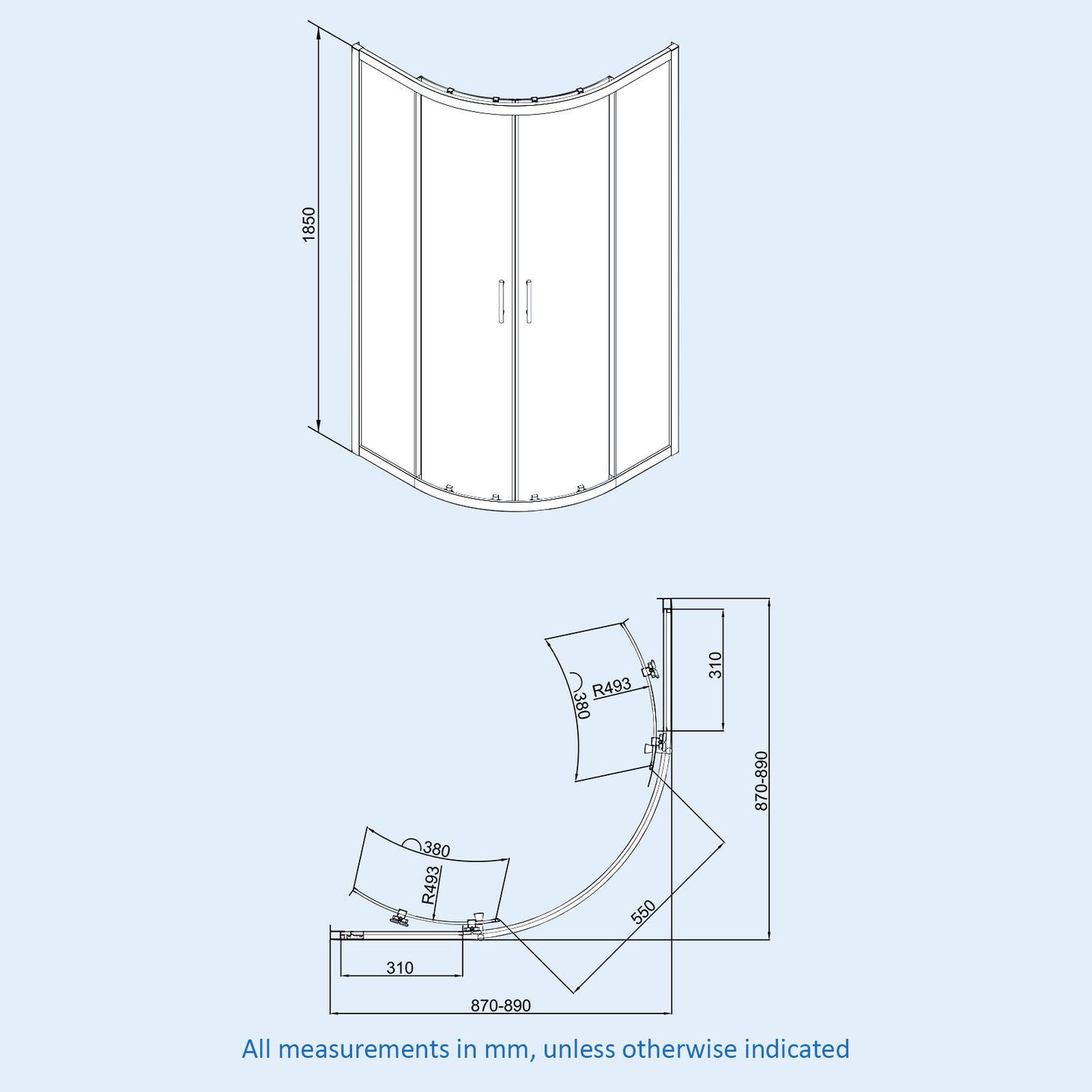 Saturn Black Framed Quadrant 1850 X 870 Corner Shower Enclosure & Tray