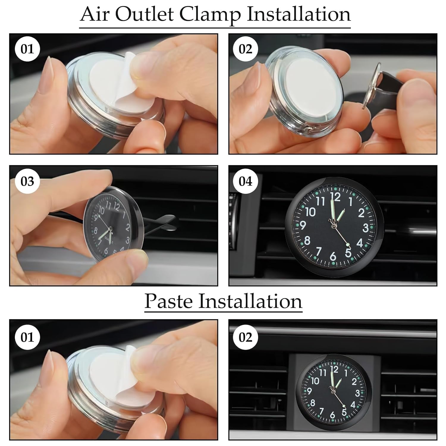 Car Clock for Dashboard,Mini Digital Luminous Car Vent Clocks,Small Stick-On Quartz Clocks for Cars Easy to Read Time,Car Dashboard Clocks Watch for Automotive Boat Bike Home Office Decoration