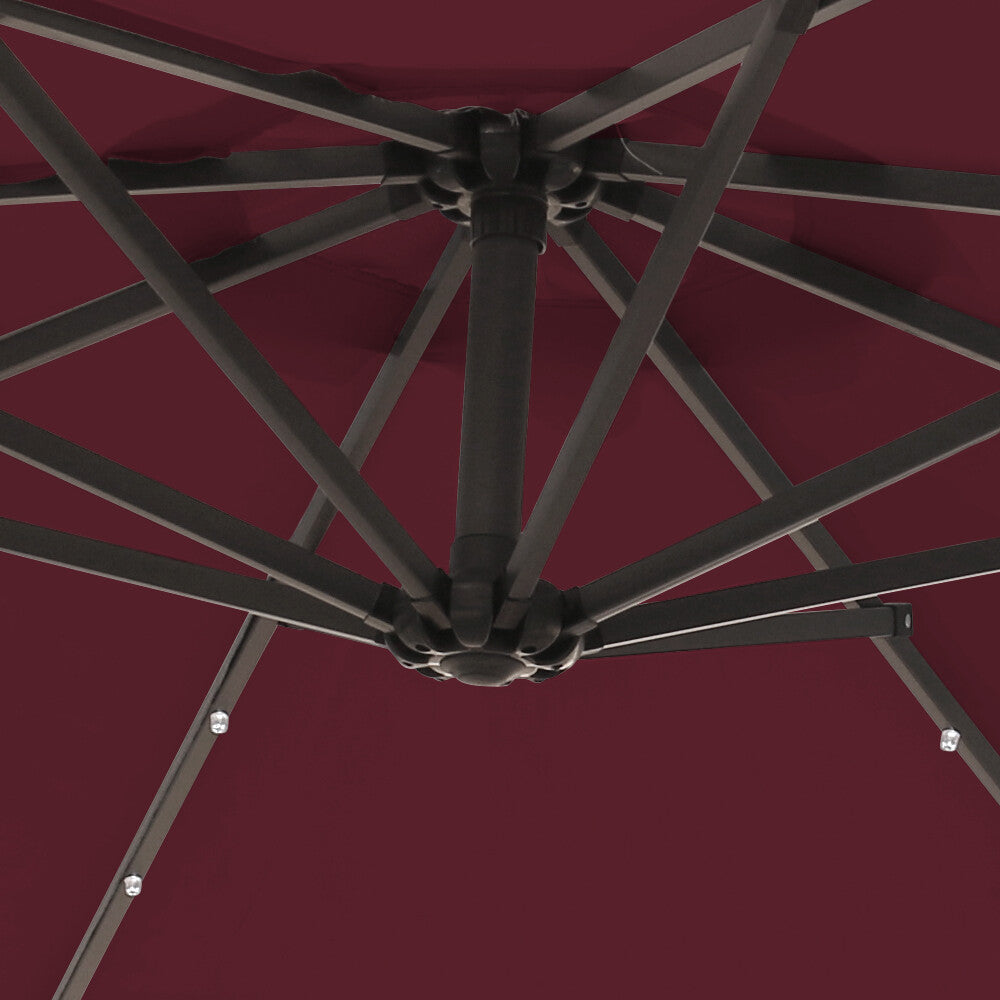 3M LED Powered Banana Parasol Outdoor Garden Hanging Cantilever Umbrella Crank