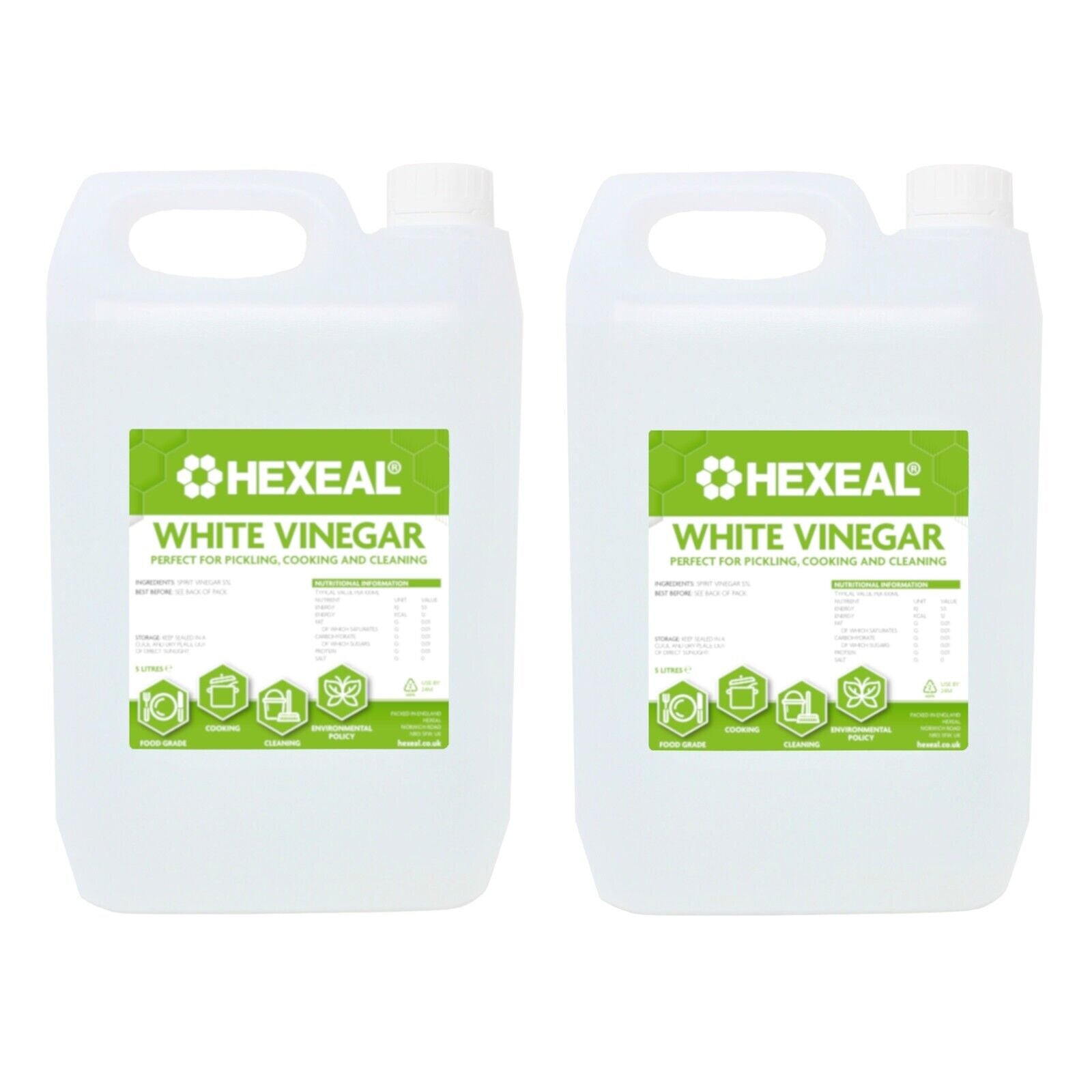 Hexeal White Vinegar 2 X 5L - Food Grade - Cooking, Cleaning, Pickling & Baking