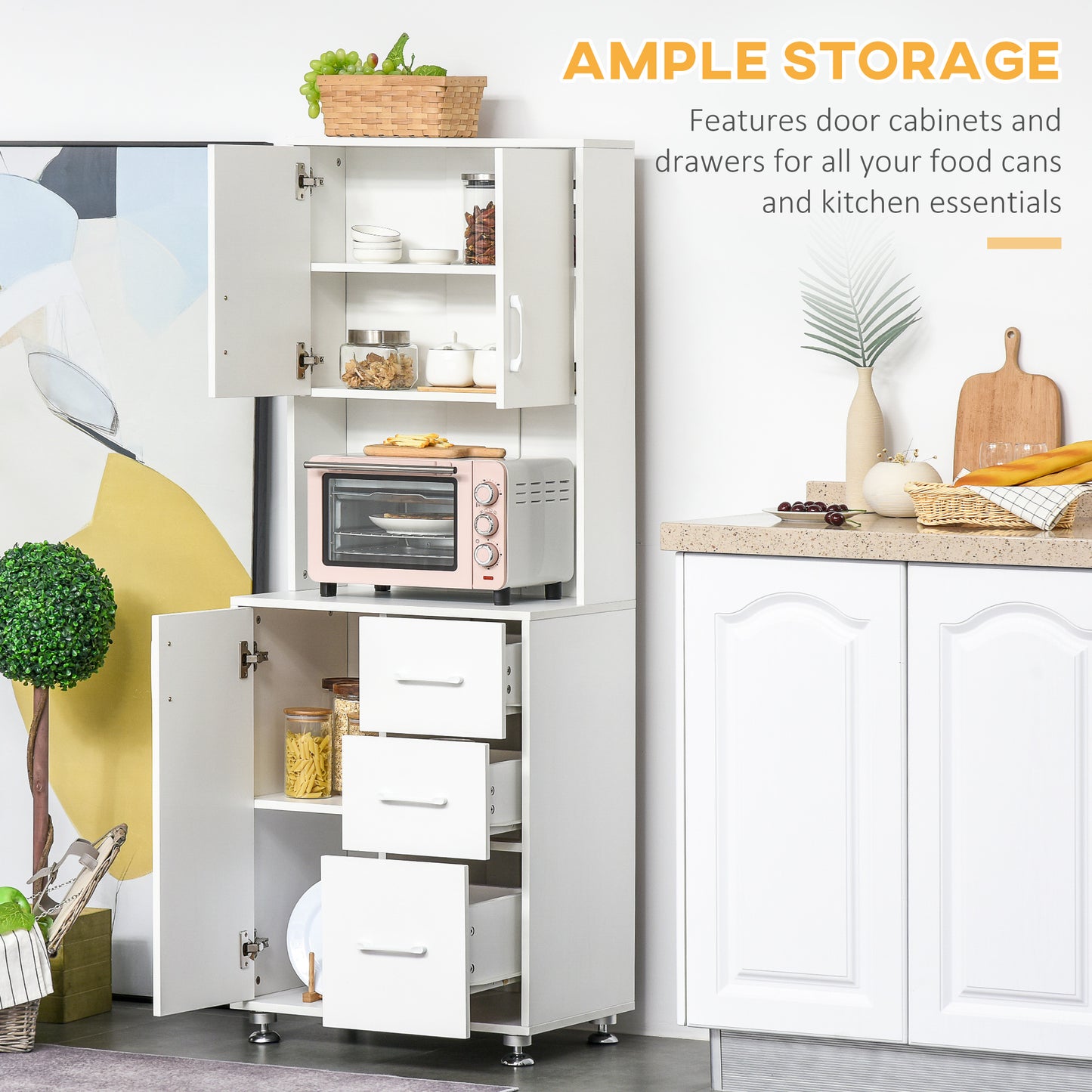 Modern Kitchen Cupboard with Storage Cabinets, 3 Drawers for Living Room