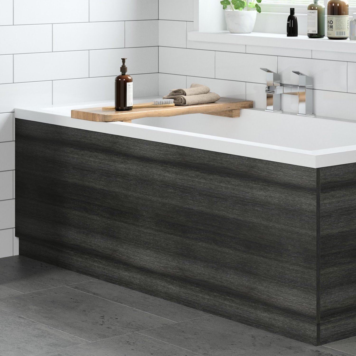 Modern Bathroom 1700 Front & 700 End Bath Panel Pack MDF Charcoal Grey Plinth