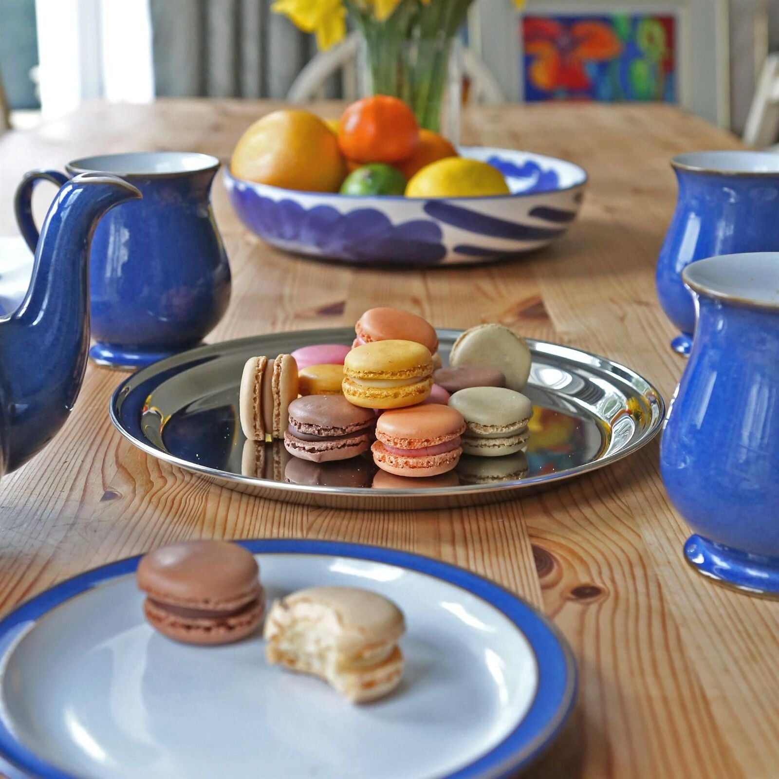 6X 35.5Cm round Stainless Steel Serving Trays Metal Food Tea Dinner Trays