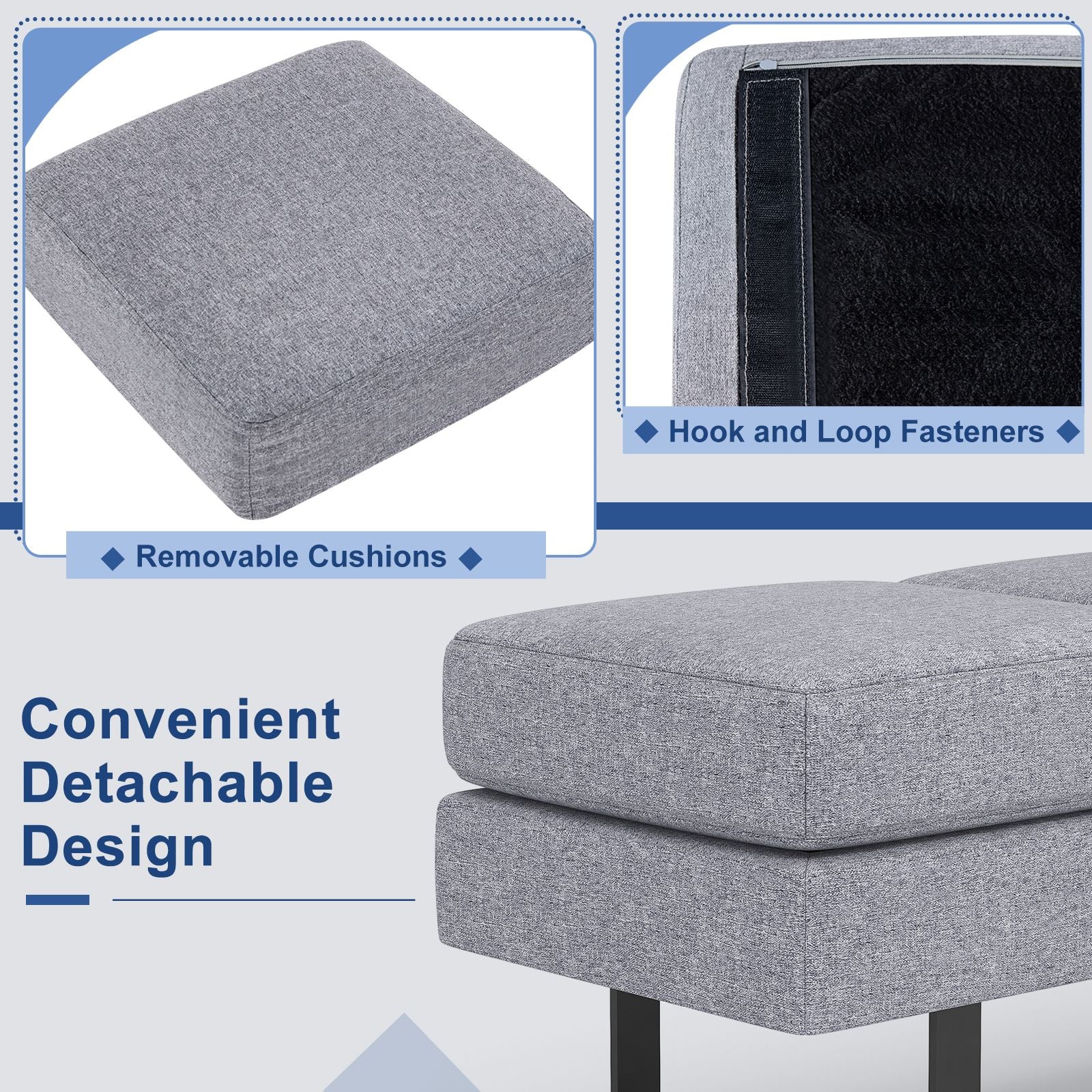 Waiting Room Bench Seating with 3 Seats and Metal Frame Leg