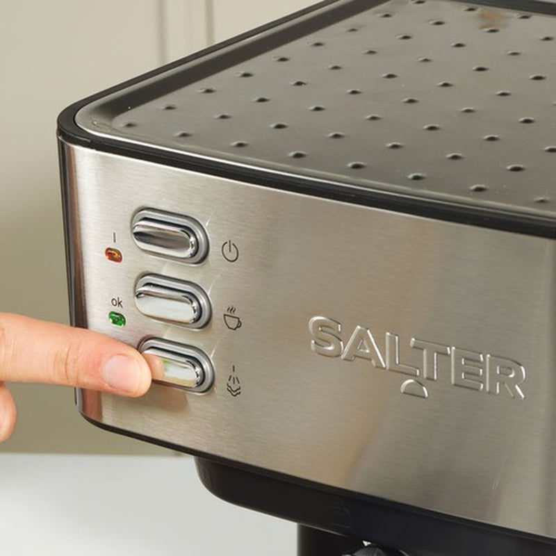 Salter Manual Espresso Machine with Milk Frother for Ground Coffee 1.6L Capacity