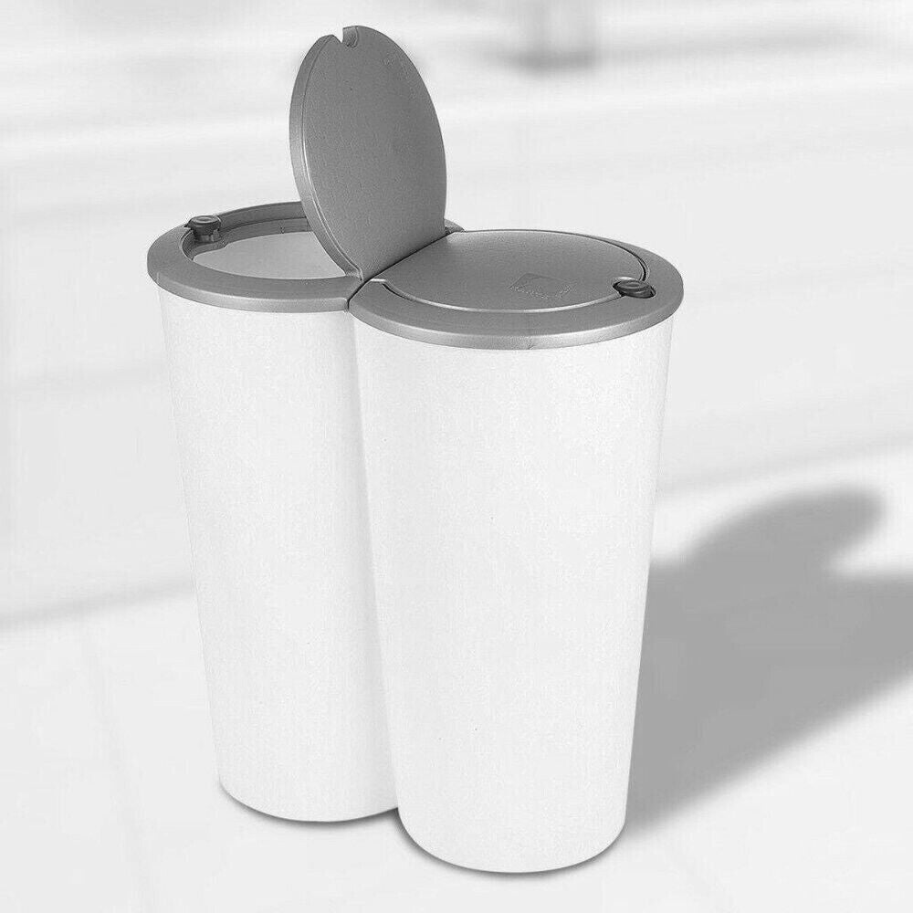 Circular Double Recycling Waste Bin Duo Rubbish Plastic Cardboard Disposal 2X25L