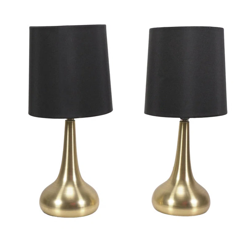 Akaysha Pair of Brushed Gold Touch Table Lamps with Fabric Shade