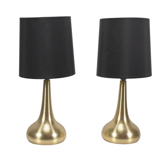 Akaysha Pair of Brushed Gold Touch Table Lamps with Fabric Shade