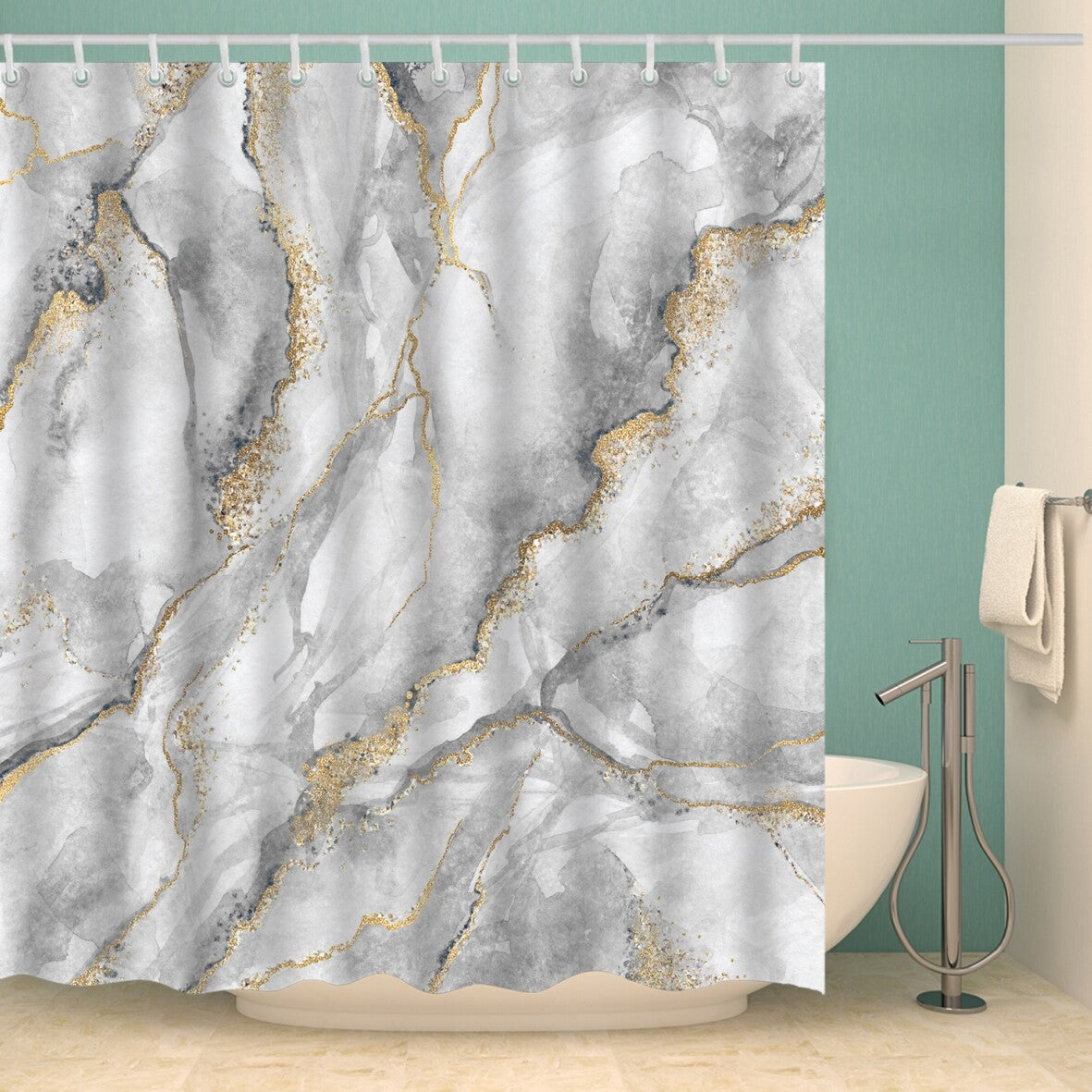 Polyester Shower Curtain 180X180Cm Marble Printed Fabric Waterproof Sheer Panel