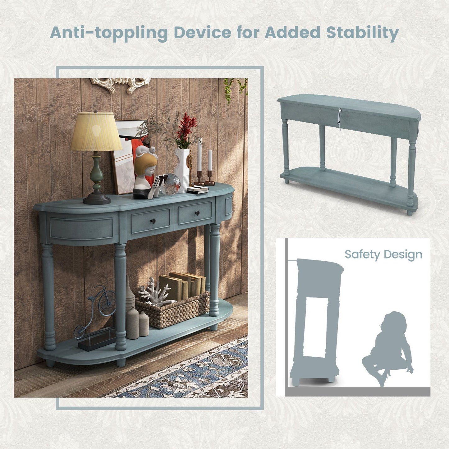 Retro Console Table with Storage for Living Room Hallway