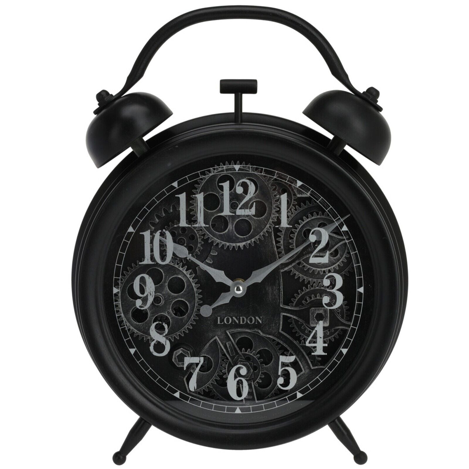 Black Vintage Clock Giant Display Hands Wall or Mantle Shelf Retro Visible Gears