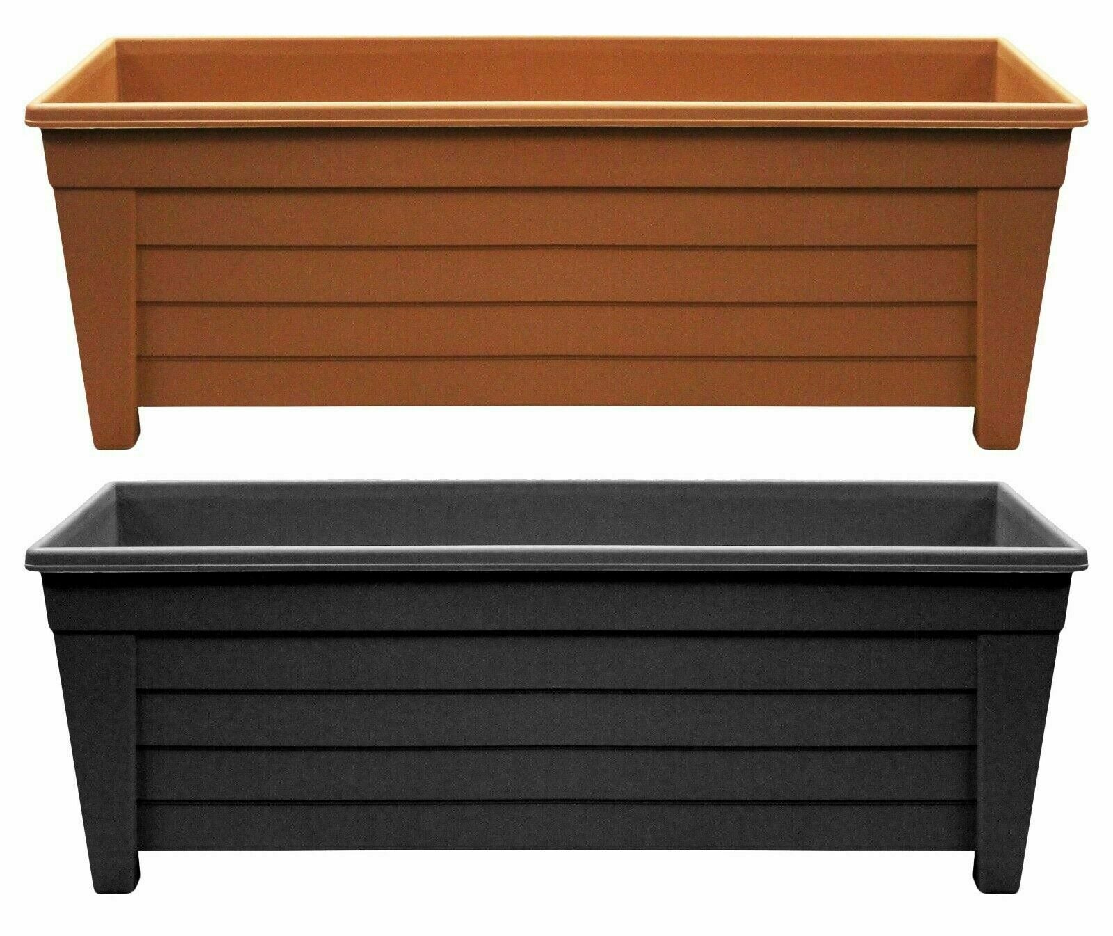 Plant Pot Trough Extra Long Plastic Planter Outdoor Garden 55Cm Black/Brown
