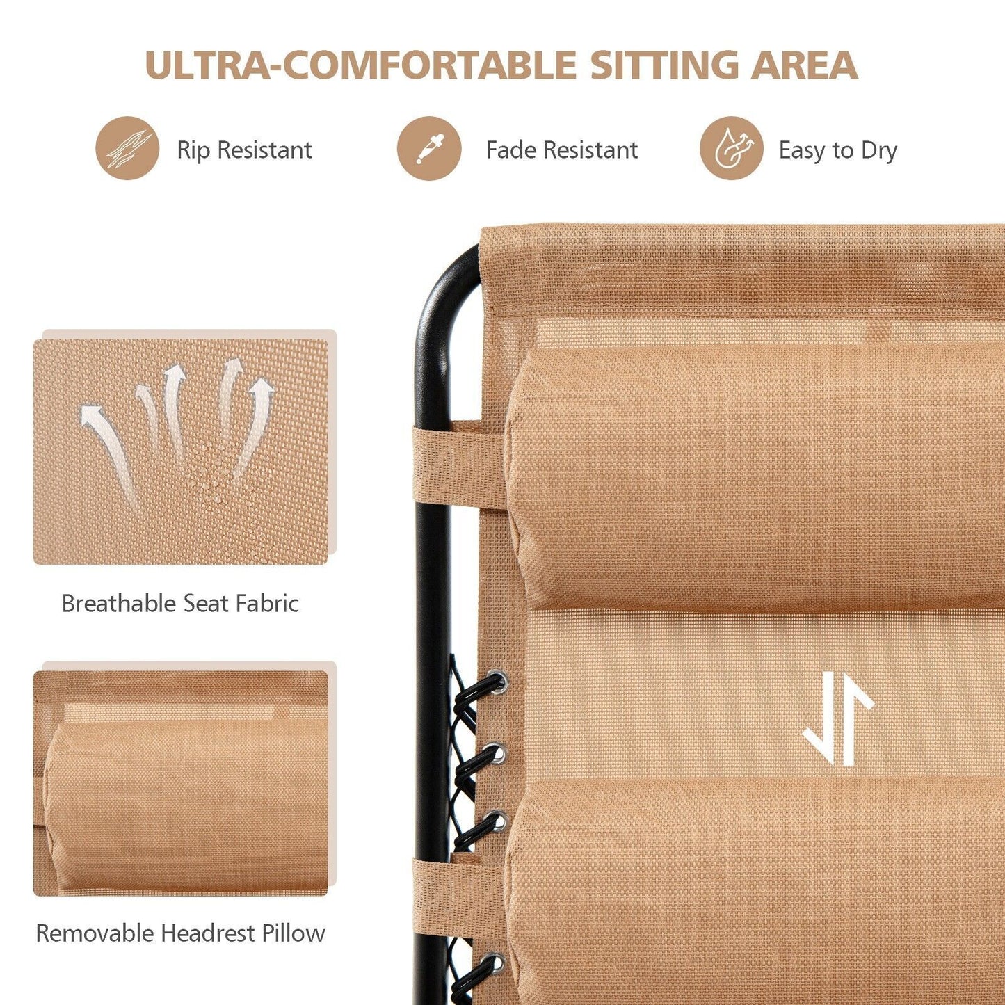 Folding Zero Gravity Chairs Outdoor Patio Recliners with Removable Headrests