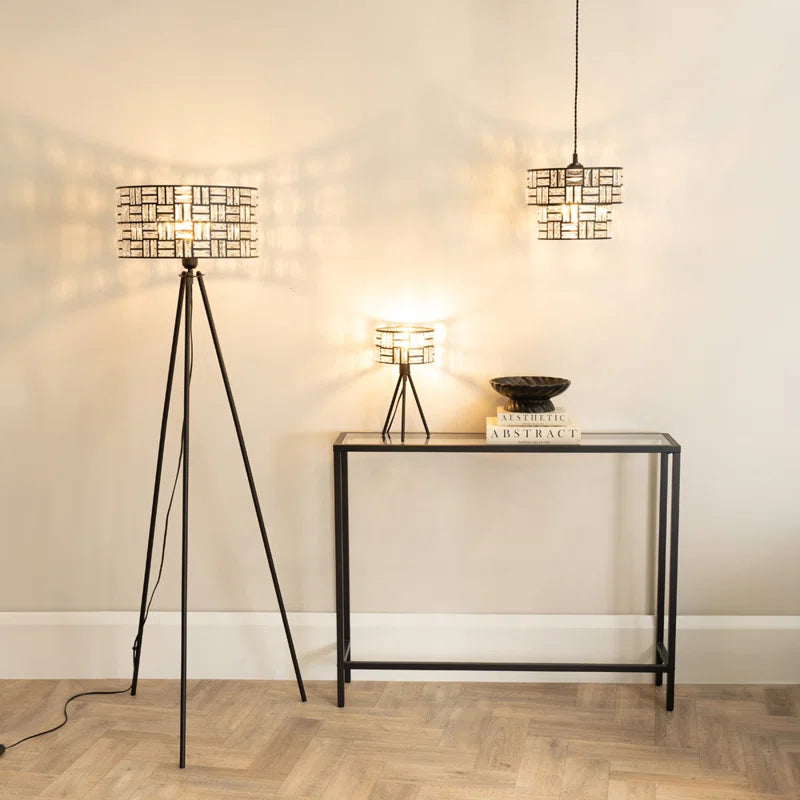 Akito Pair of Acrylic Jewel Two Tier Shade Black Tripod Table Lamps