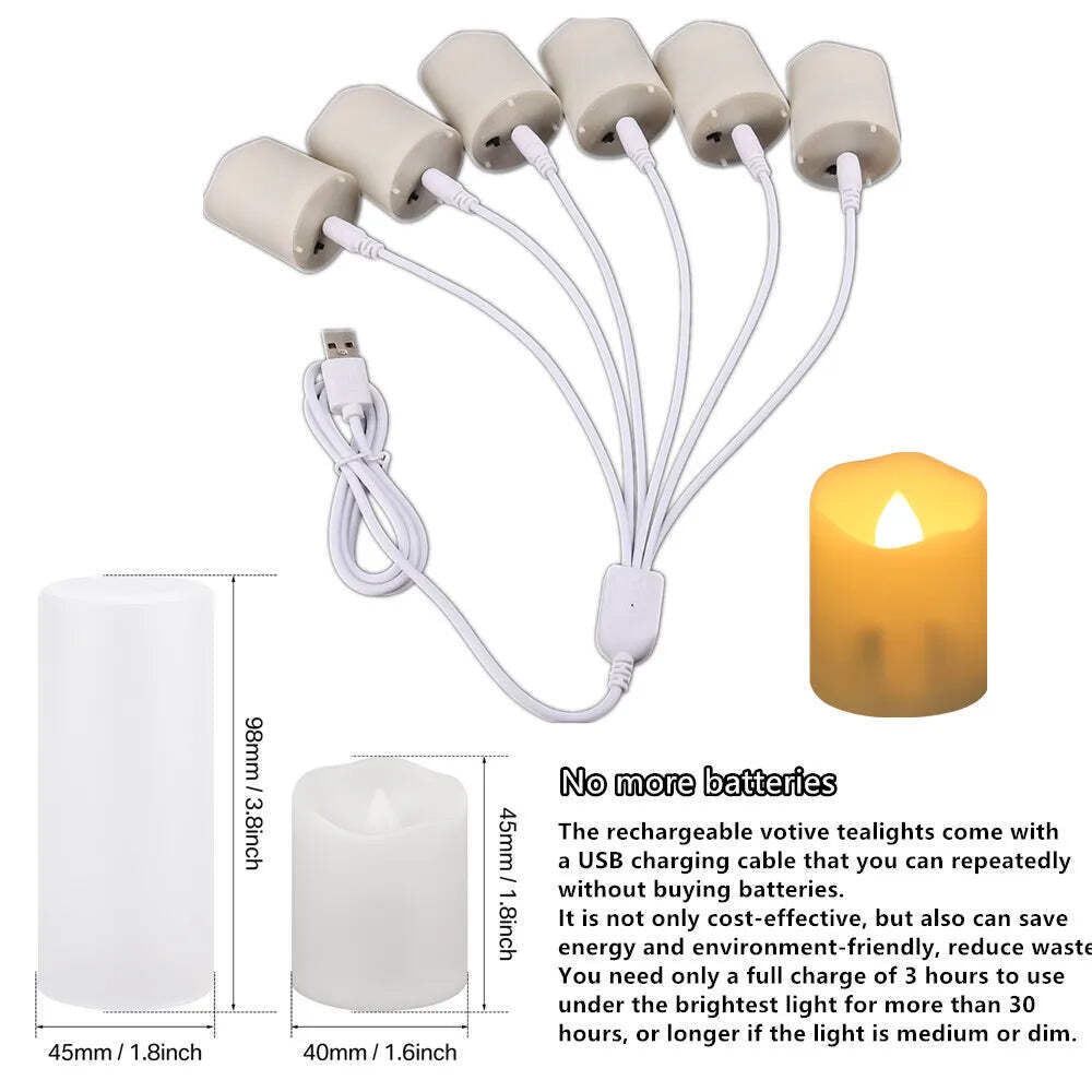 Rechargeable LED Candles by USB Timer Remote Flickering Flames Wedding Candles B